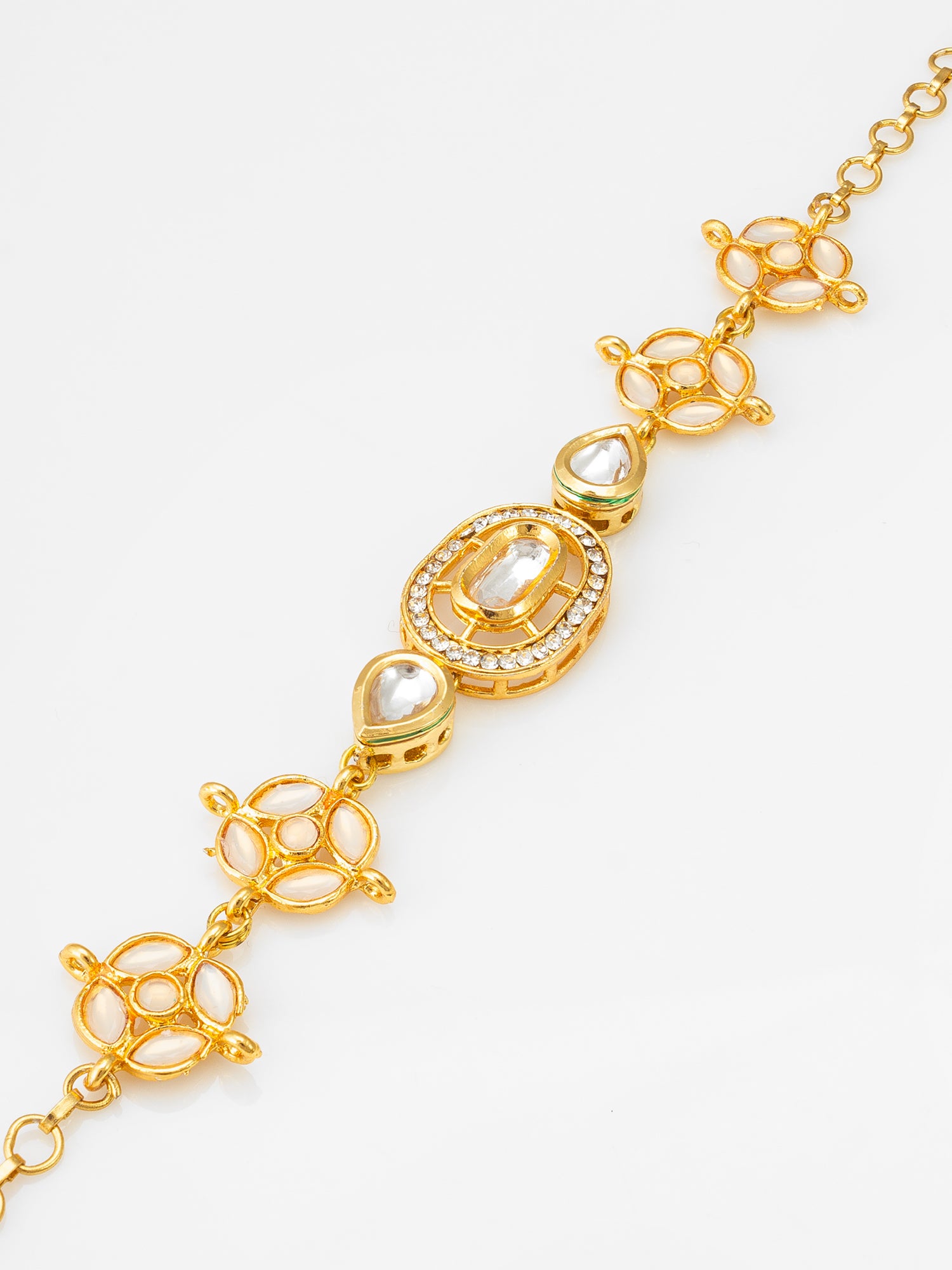 Gold-Plated White Kundan Bracelet – View 2 | Aadita Jewelry