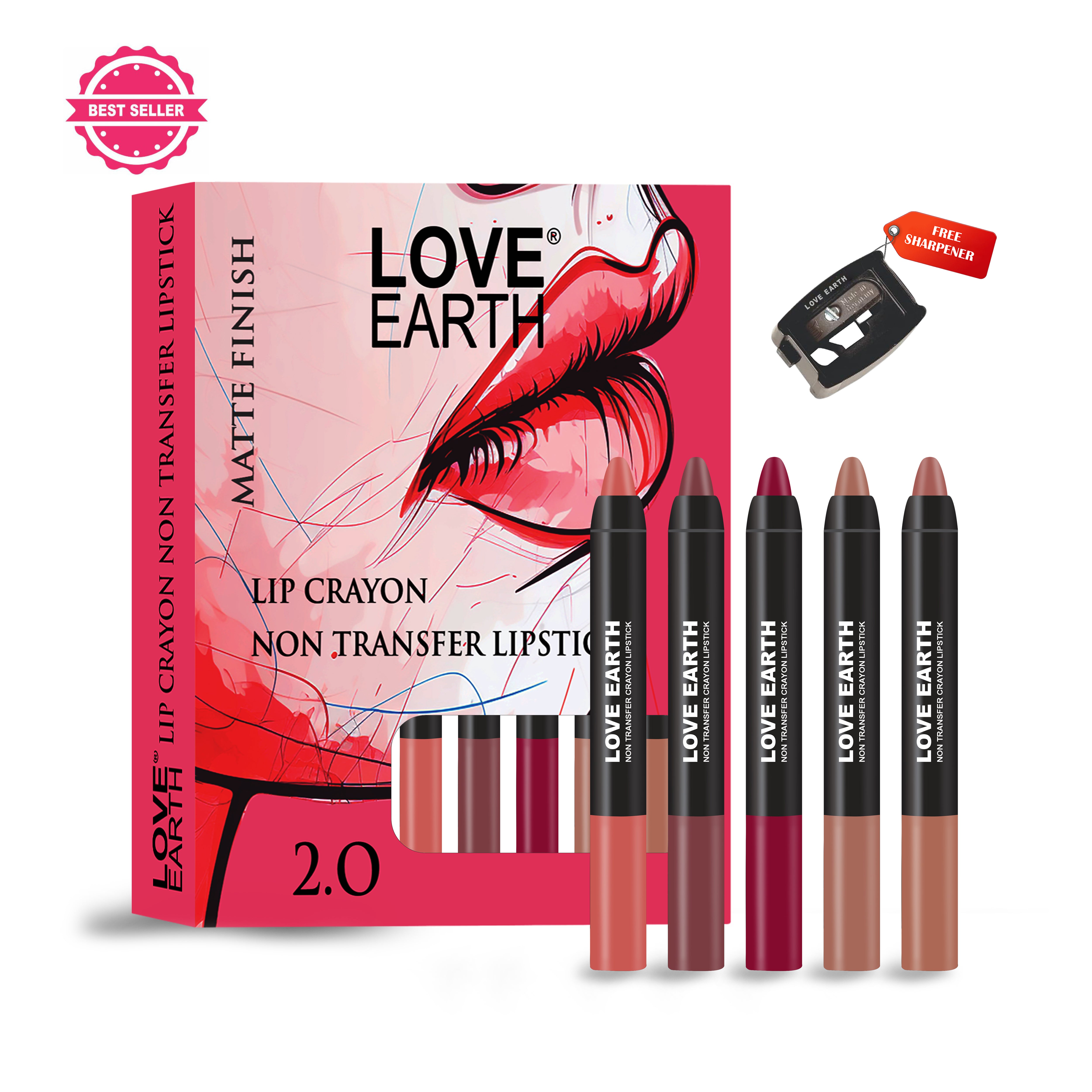 Love Earth Lip Crayon Pack of 5 – Set 2 LE301 - Image 1