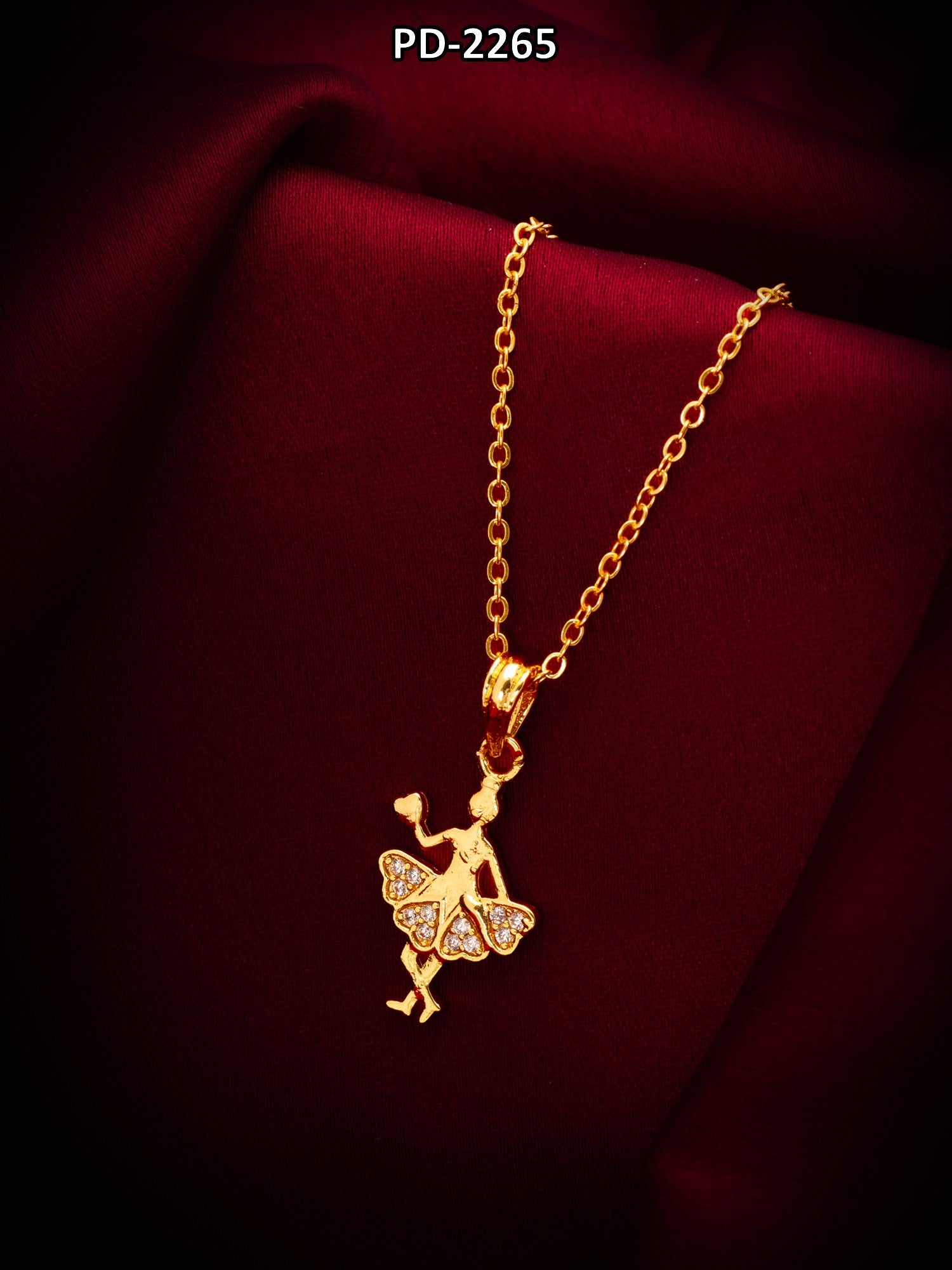 Gold-Tone Pendant Necklace with Heart Stone – View 5 | Aadita Jewelry