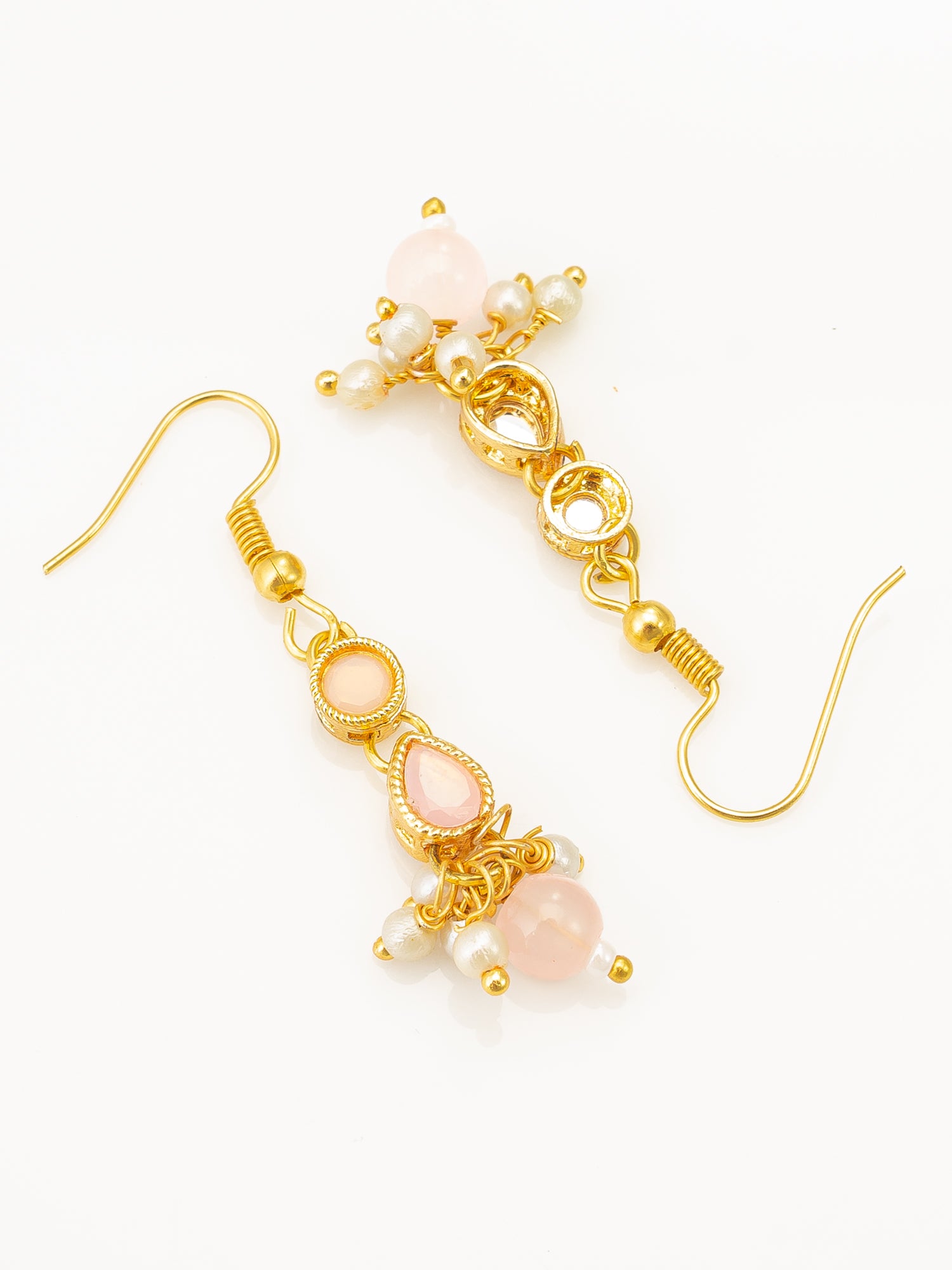 Gold Plated Peach Stone Choker Necklace Set with Earrings – View 3 | Aadita Jewelry