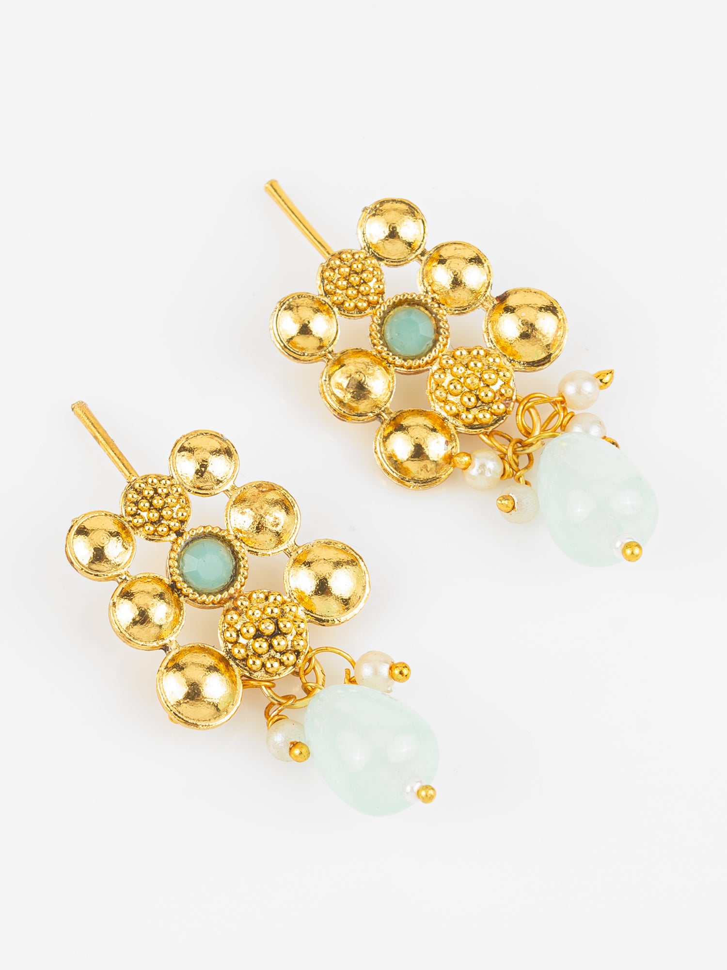 Gold Plated Mint Green Beaded Statement Necklace Set for Women – View 2 | Aadita Jewelry