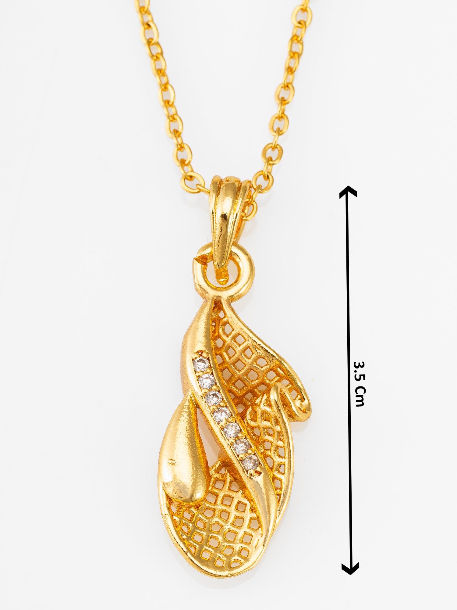 Gold-Tone Leaf Design AD Pendant Necklace – View 3 | Aadita Jewelry