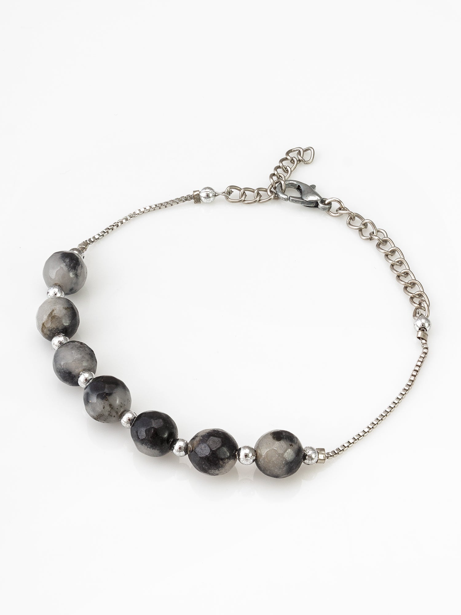 Grey Stone Bead Bracelet with Box Chain | Aadita Jewelry