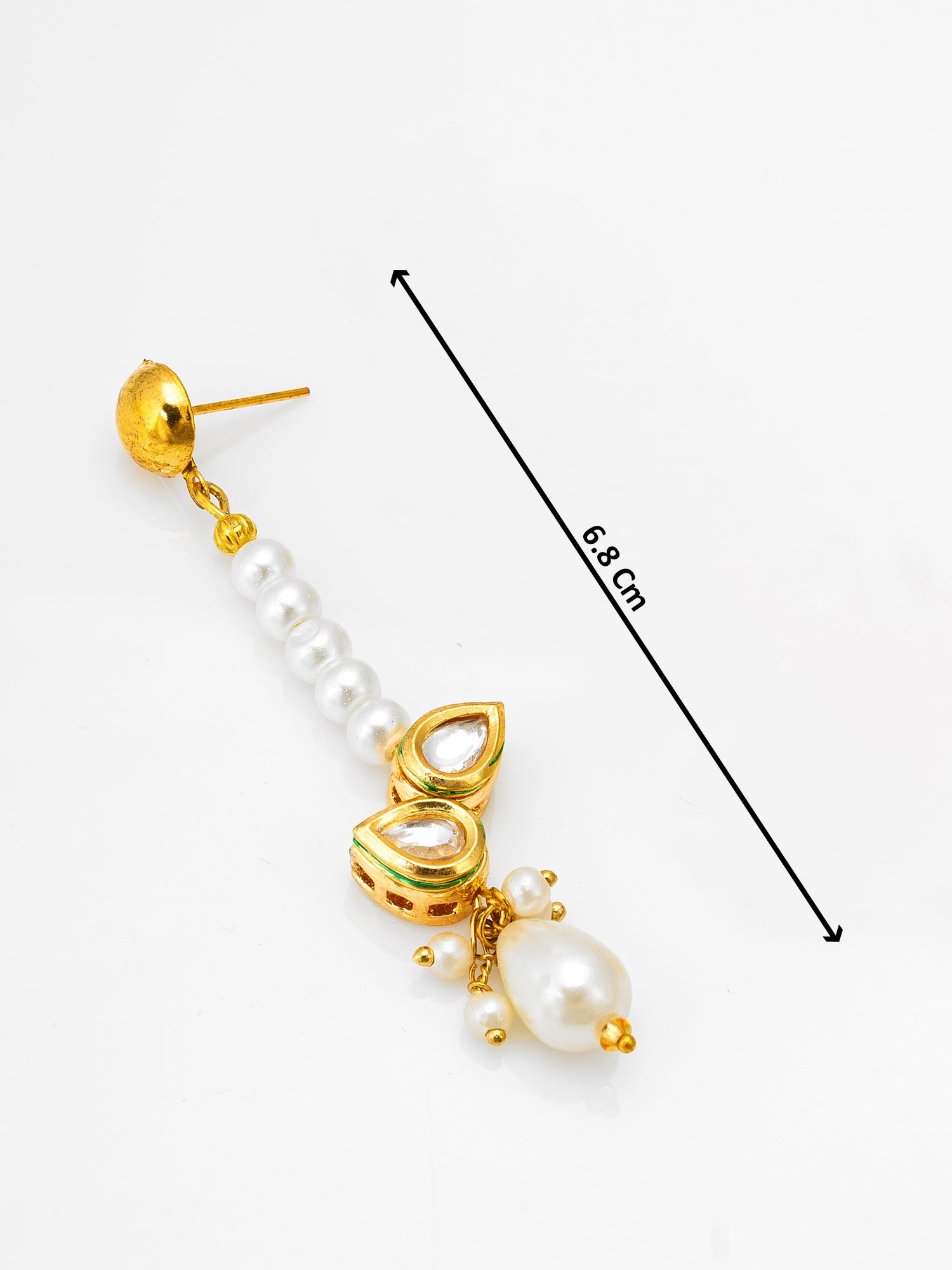 Gold Plated Kundan and Pearl Beaded Drop Earrings – View 3 | Aadita Jewelry