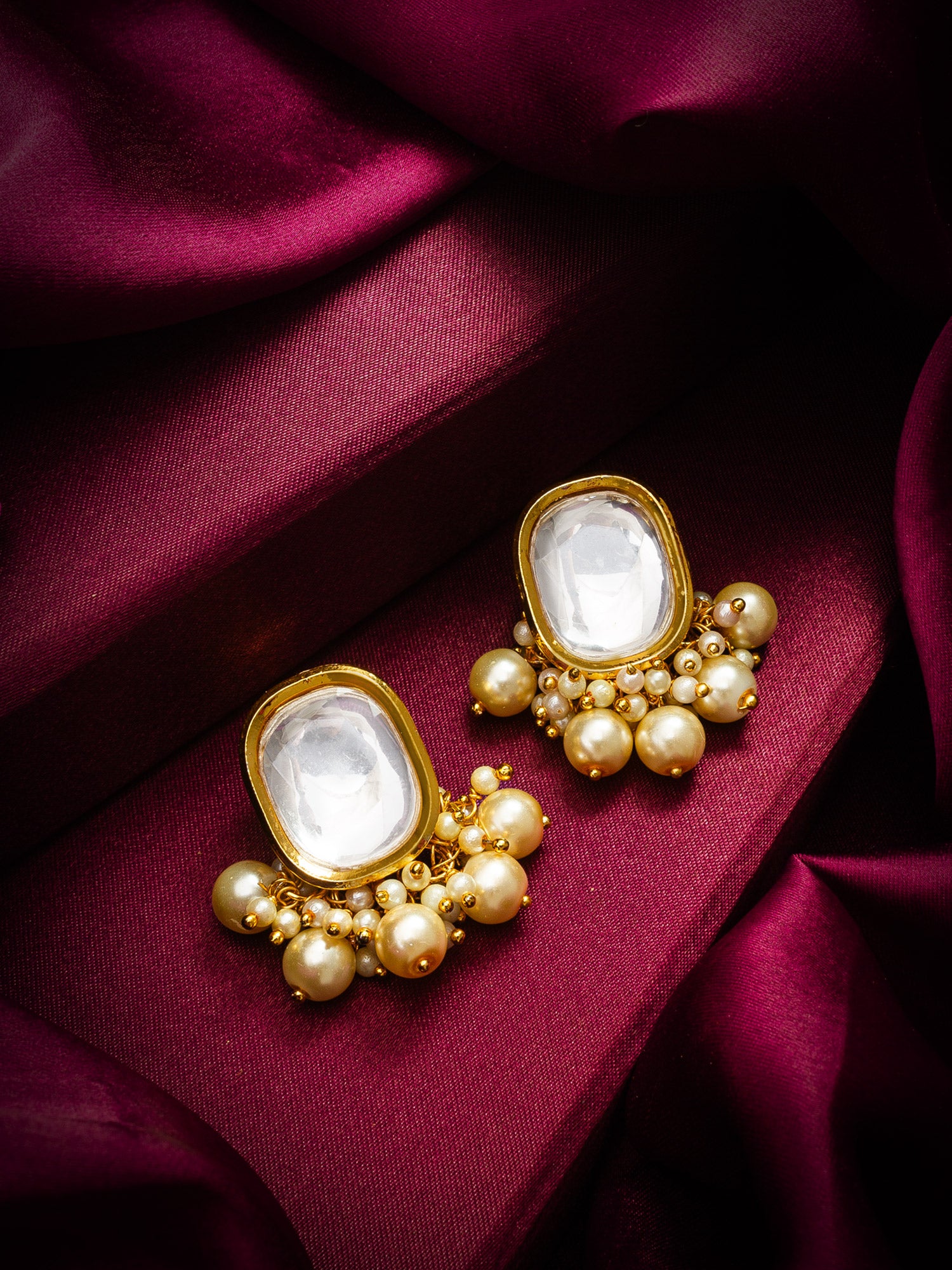Classic Kundan Pearl Cluster Stud Earrings – View 4 | Aadita Jewelry