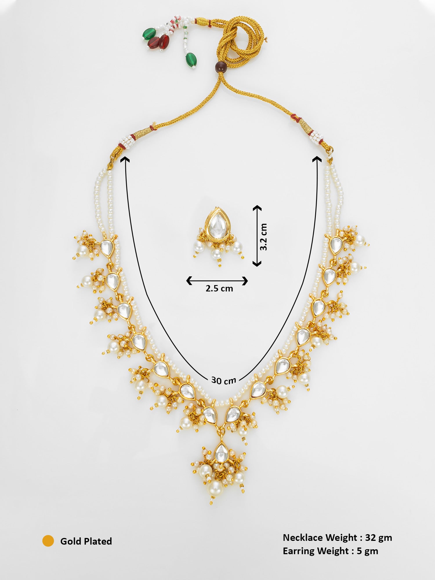 Gold Plated White Kundan Pearl Bridal Necklace Set for Women – View 5 | Aadita Jewelry