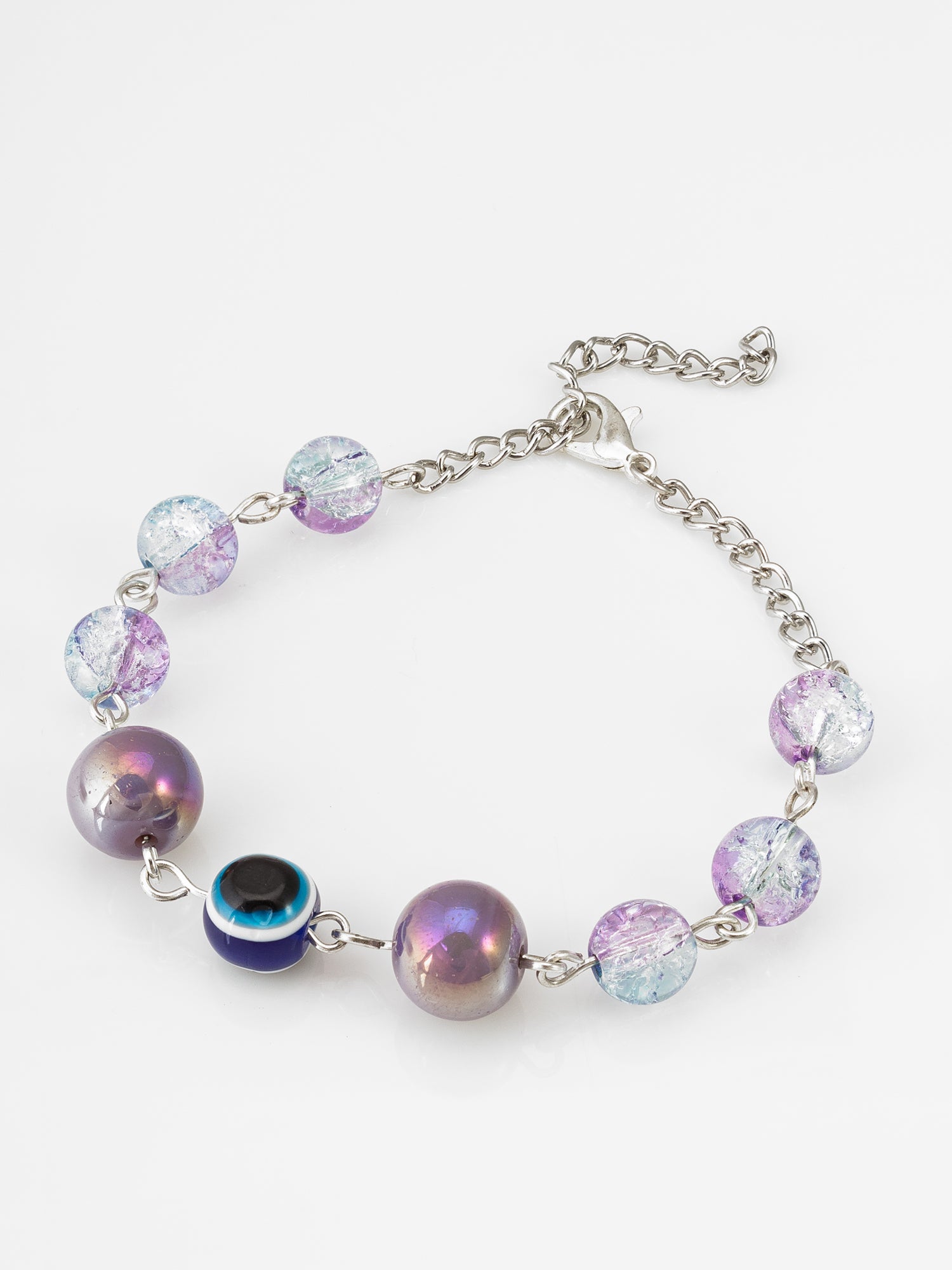 Purple Crackle Glass Bead Bracelet with Evil Eye Accent | Aadita Jewelry