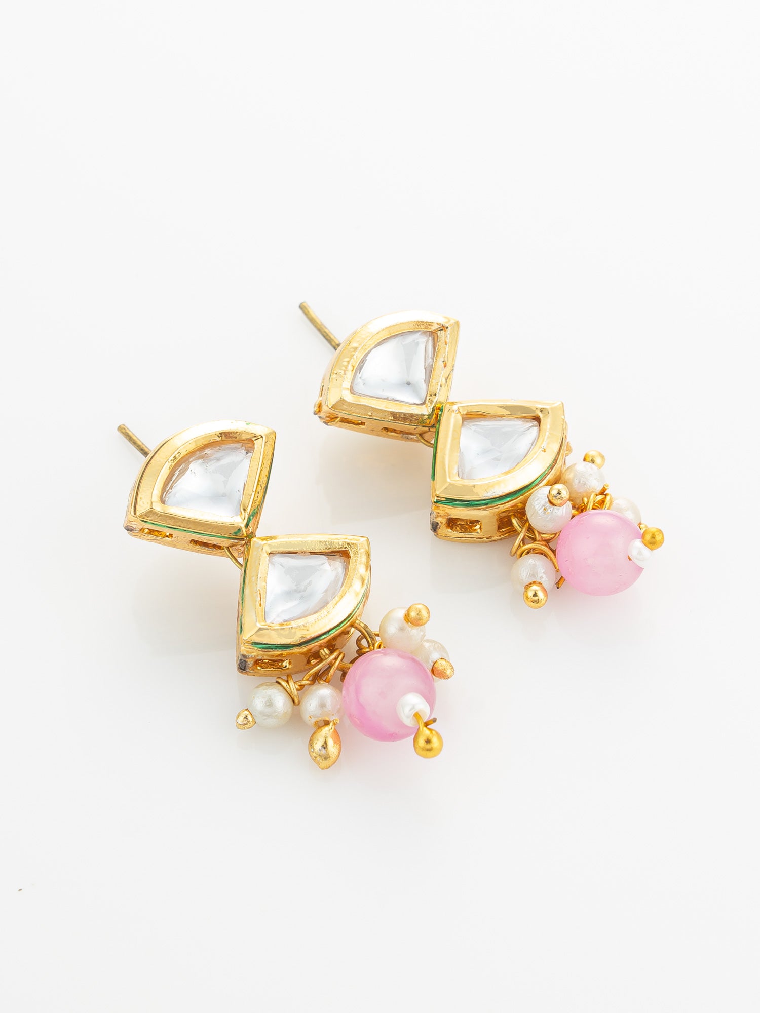 Geometric Pink and Green Stone Necklace Set – View 2 | Aadita Jewelry