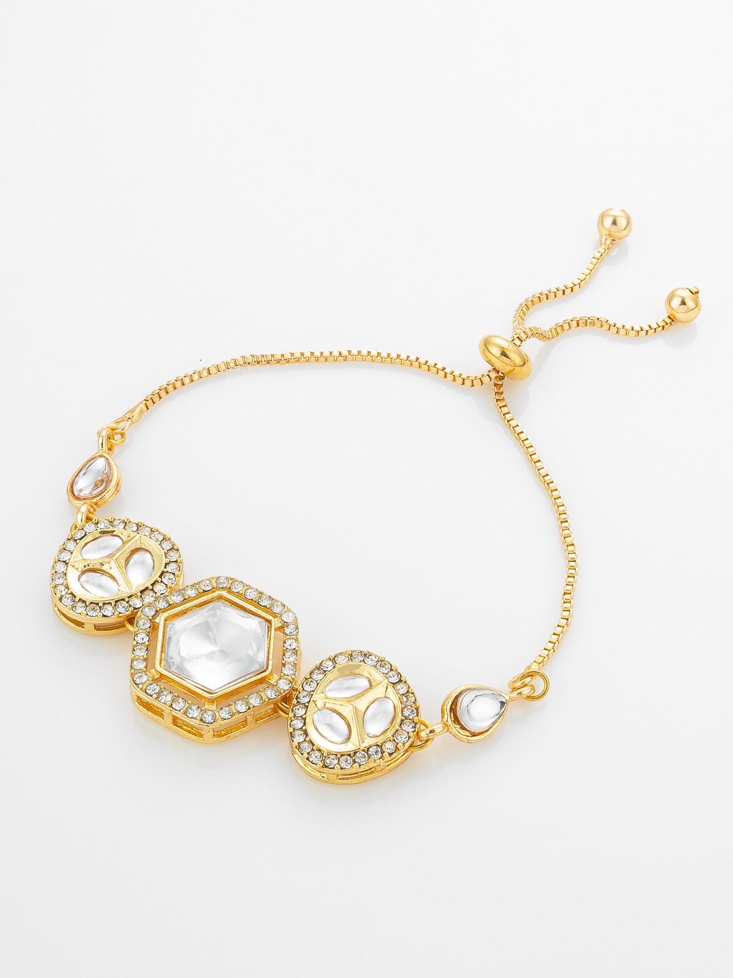 Gold Plated Hexagonal Kundan Statement Bracelet | Aadita Jewelry