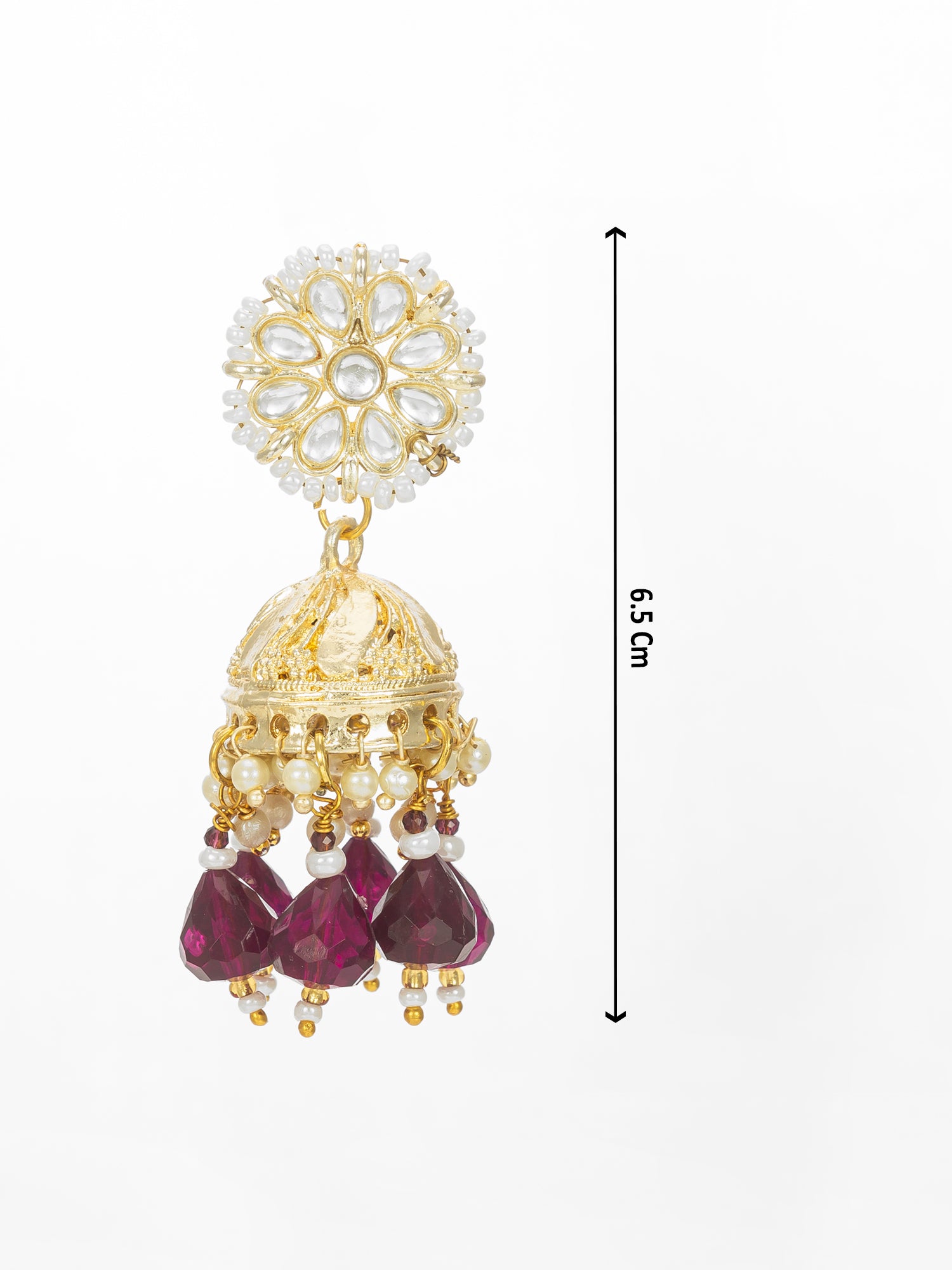 Gold-Plated Maroon Beaded Jhumka Earrings for Women – View 3 | Aadita Jewelry