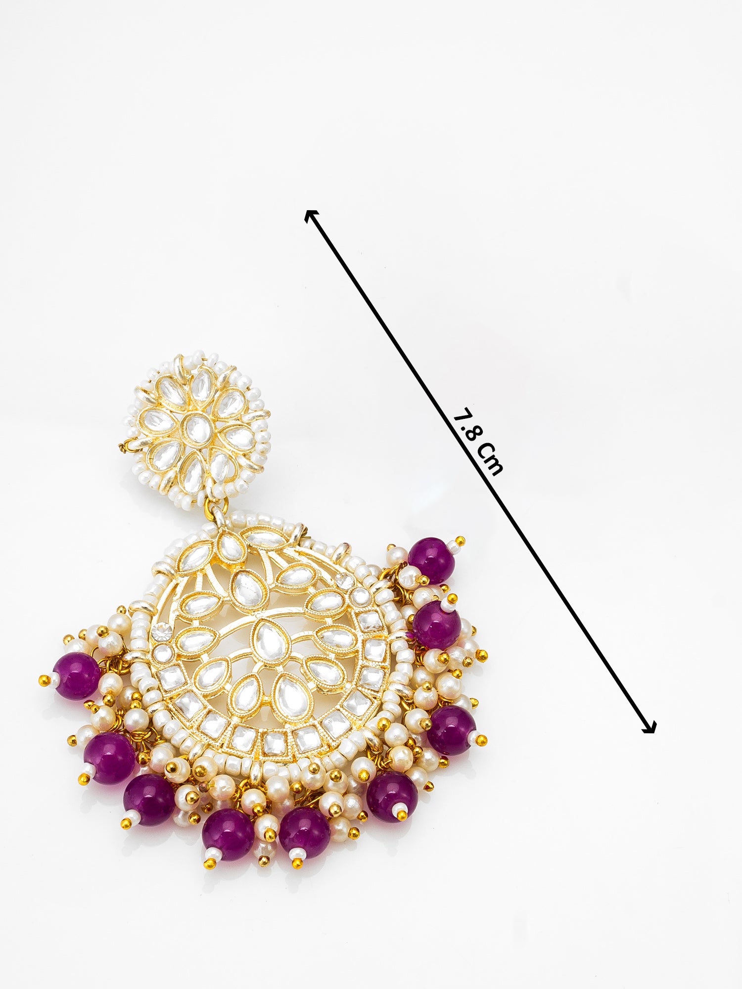 Kundan Chandbali Earrings with Purple Beads and Pearl Cluster Drops – View 3 | Aadita Jewelry