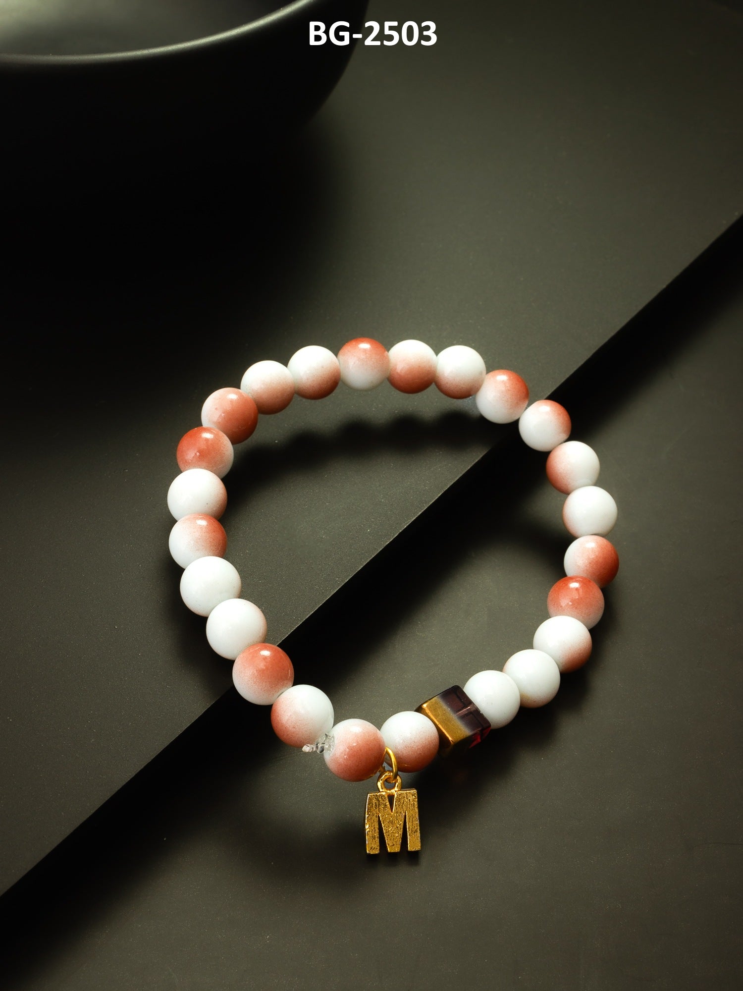 Peach and White Beaded Charm Bracelet – View 4 | Aadita Jewelry