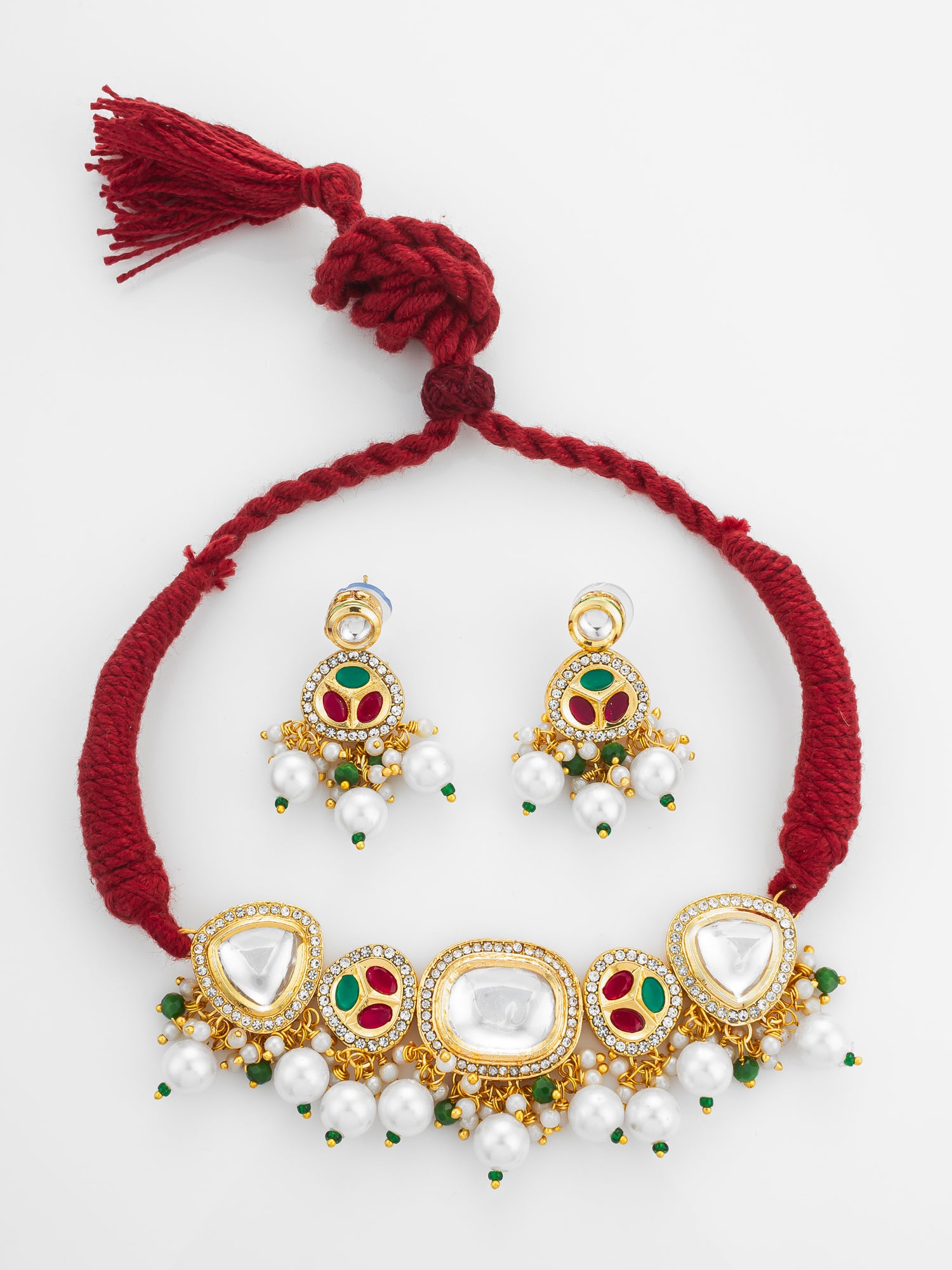 Traditional Kundan Gold Plated Choker Necklace Set with Pearls | Aadita Jewelry