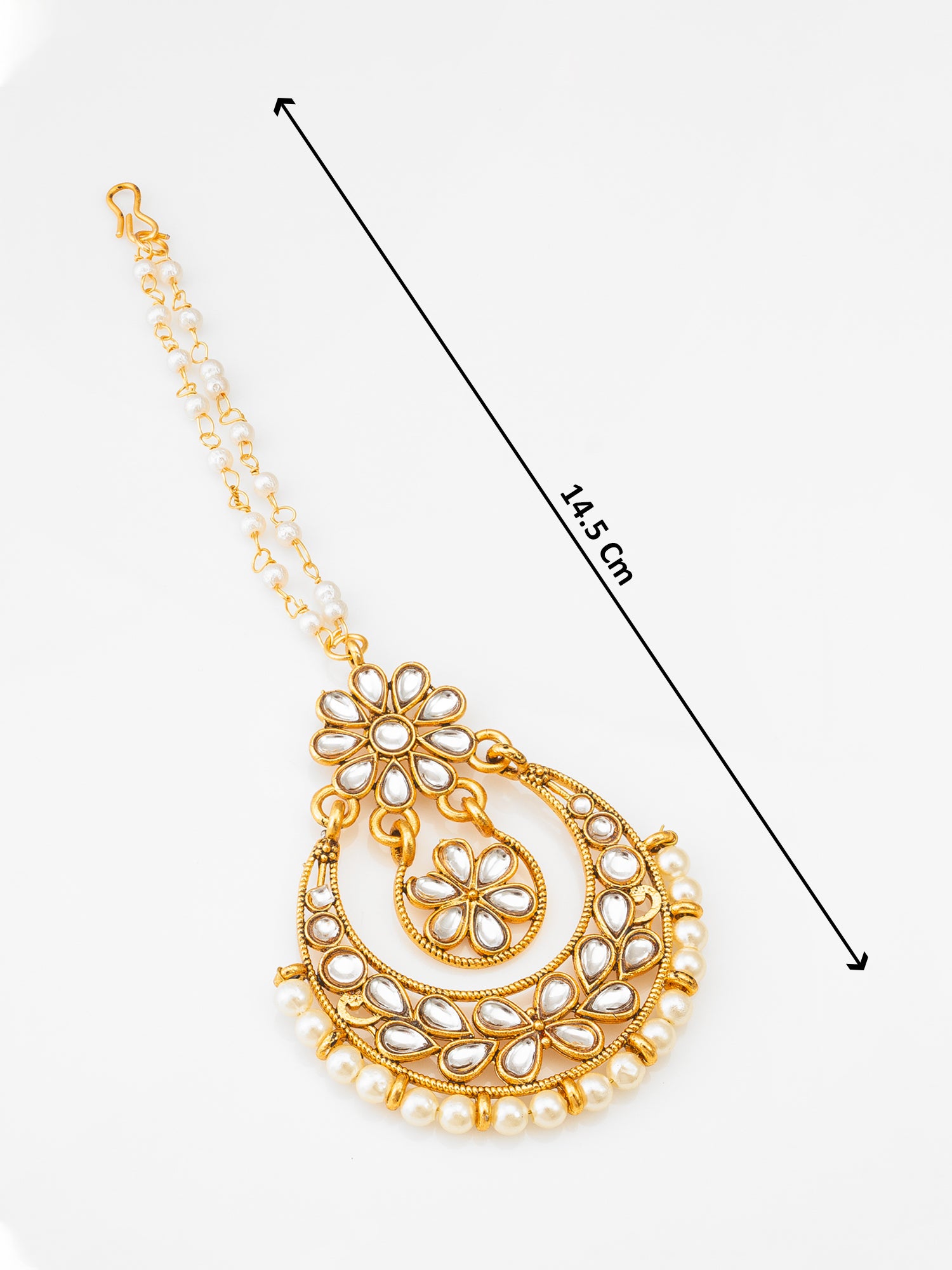 Fashion Gold-Plated Pearl Flower Design Maang Tikka – View 4 | Aadita Jewelry