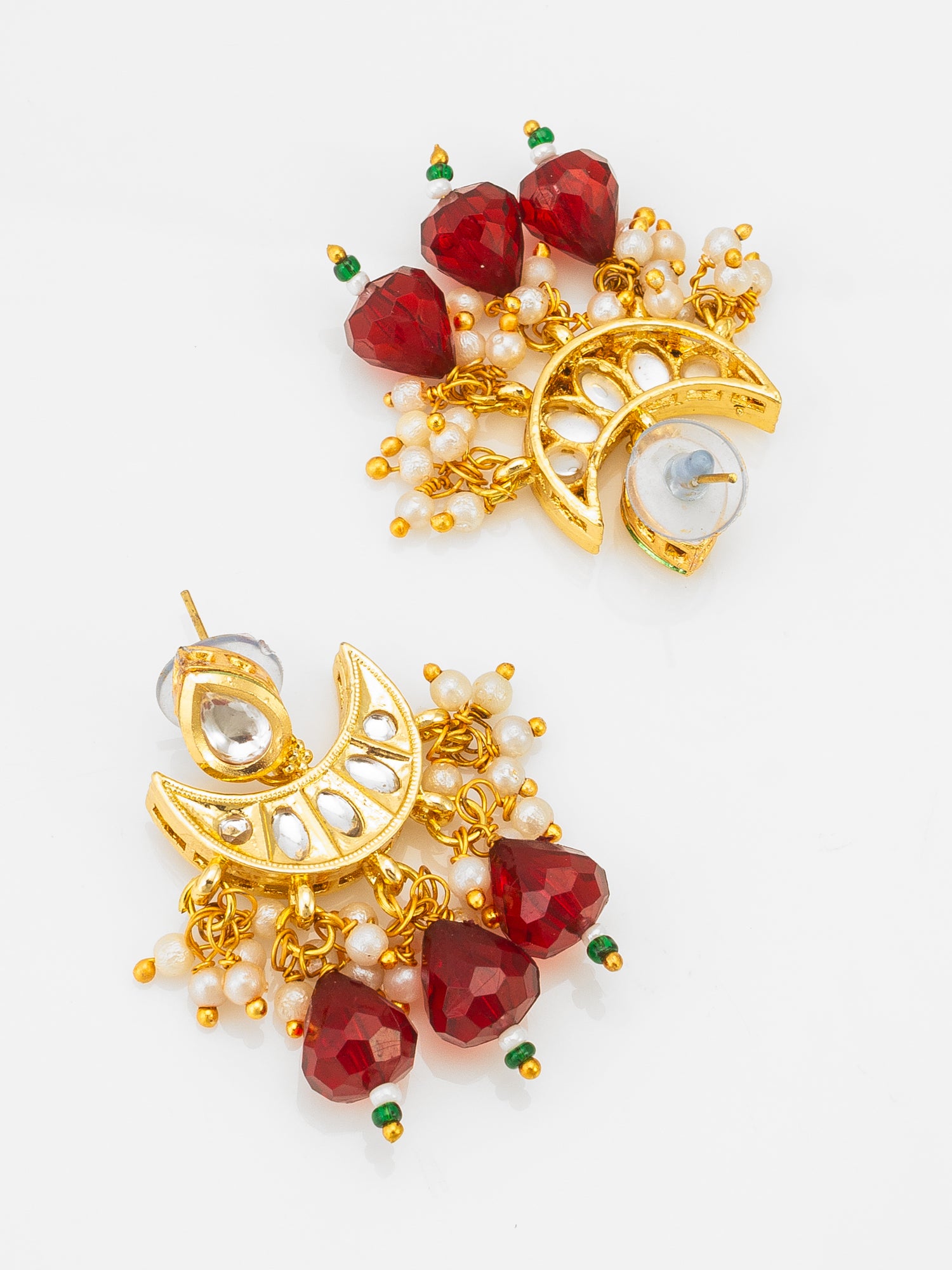 White Pearl Strand Choker Necklace Set with  Moon Pendant and Chandbali Earrings – View 3 | Aadita Jewelry