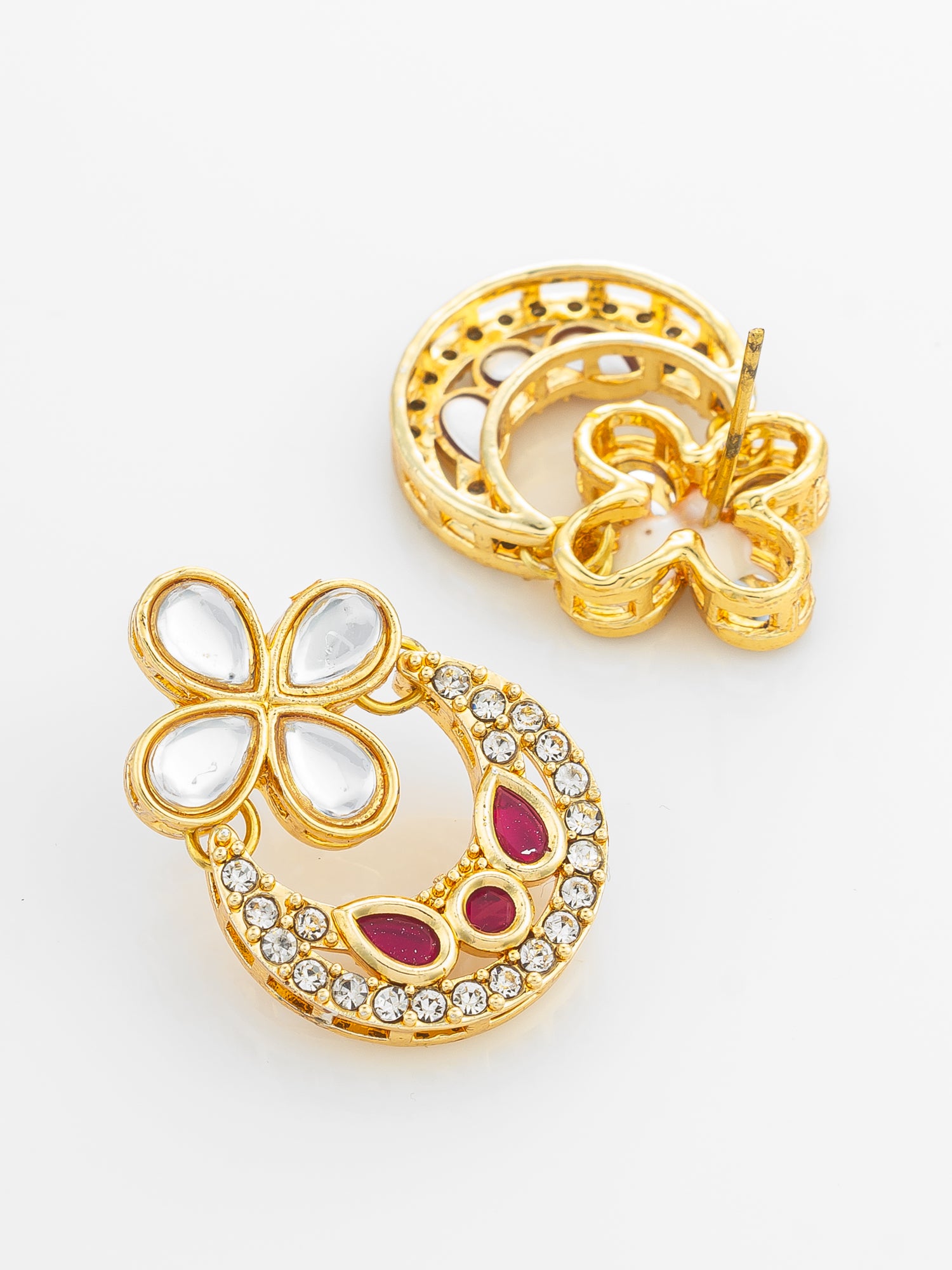 Ruby Red Accent Chandbali Earrings – View 3 | Aadita Jewelry