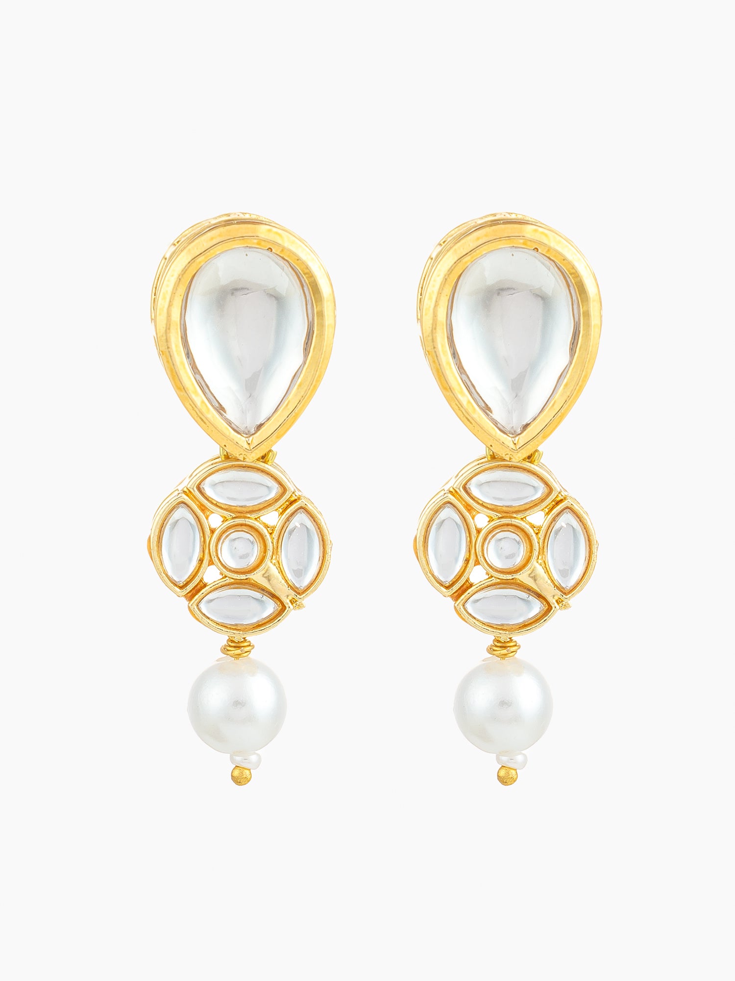 Gold Plated Long Pear Drop Earrings with Pearl Dangle | Aadita Jewelry