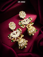 Traditional Kundan Green Bead Pearl Jhumka Earrings – View 5 | Aadita Jewelry