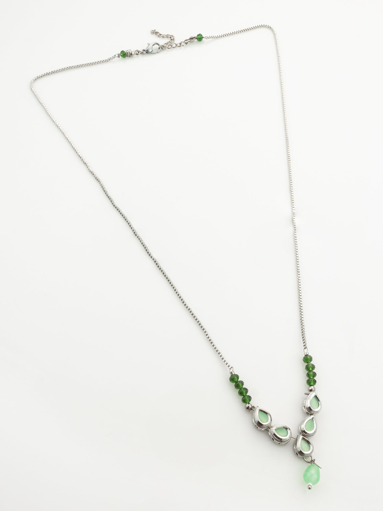 Silver Plated Contemporary Green Kundan Sleek Necklace – View 2 | Aadita Jewelry