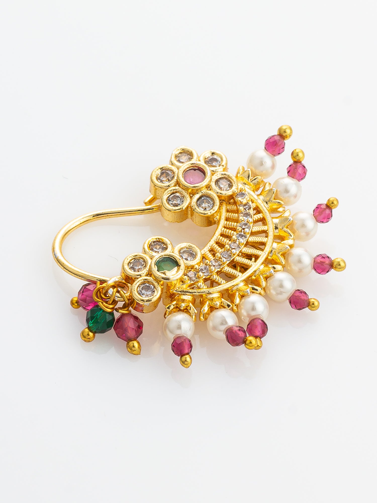 Floral Motif Gold Plated Press Nath – View 2 | Aadita Jewelry