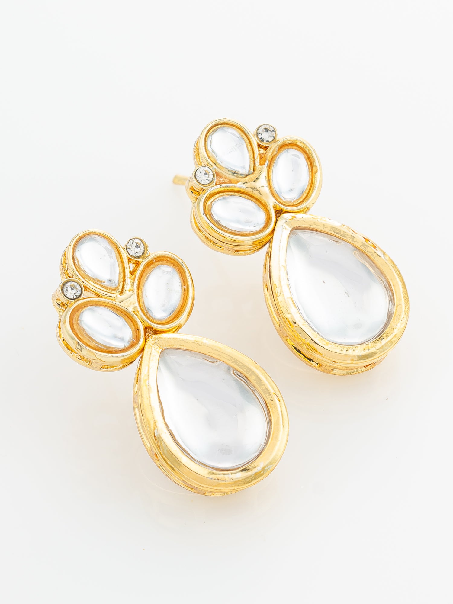 Gold Plated Statement White Stone Cluster Earrings – View 2 | Aadita Jewelry