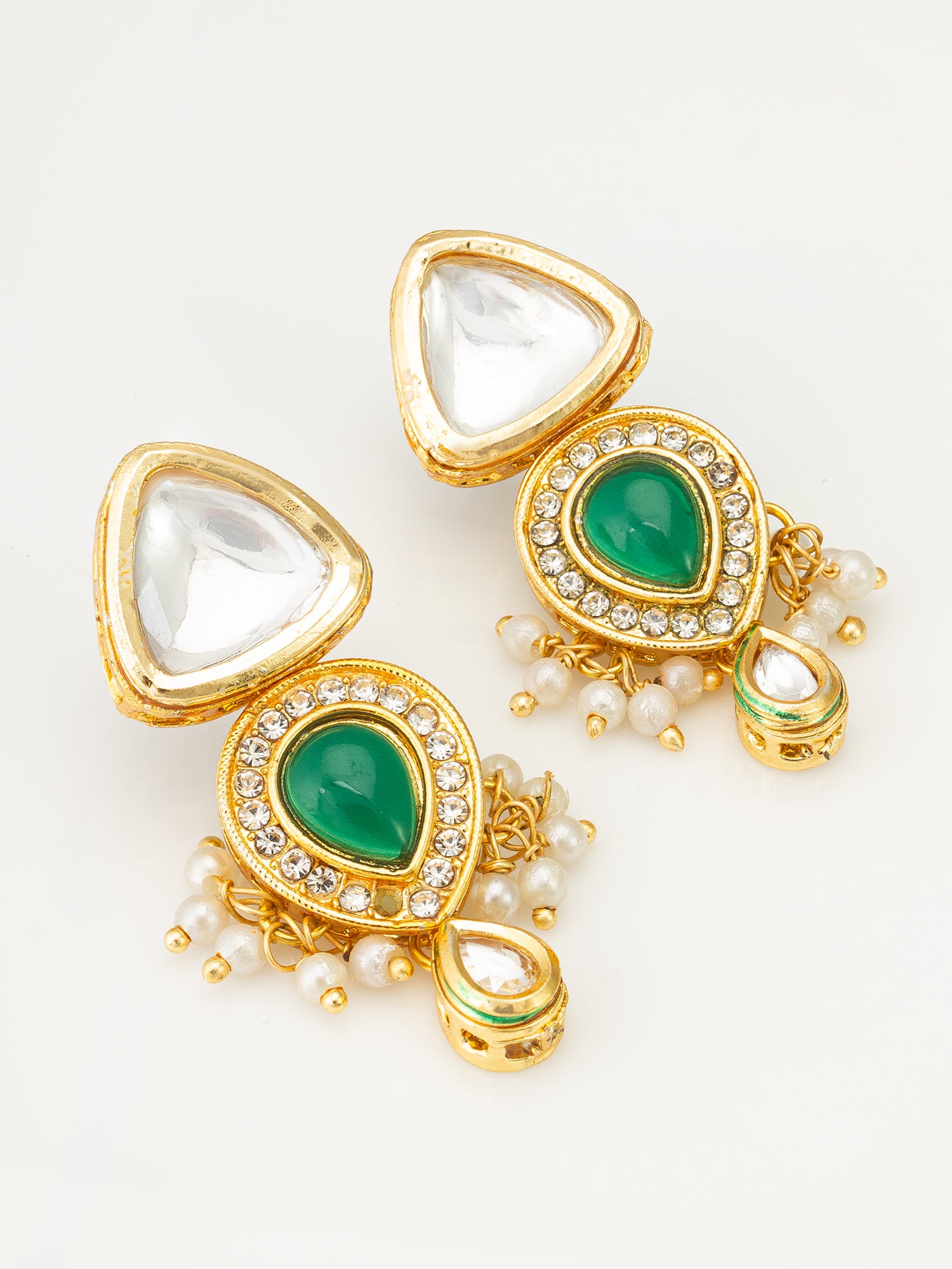 Green Kundan Designer Choker Necklace Set with Drop Earrings – View 2 | Aadita Jewelry