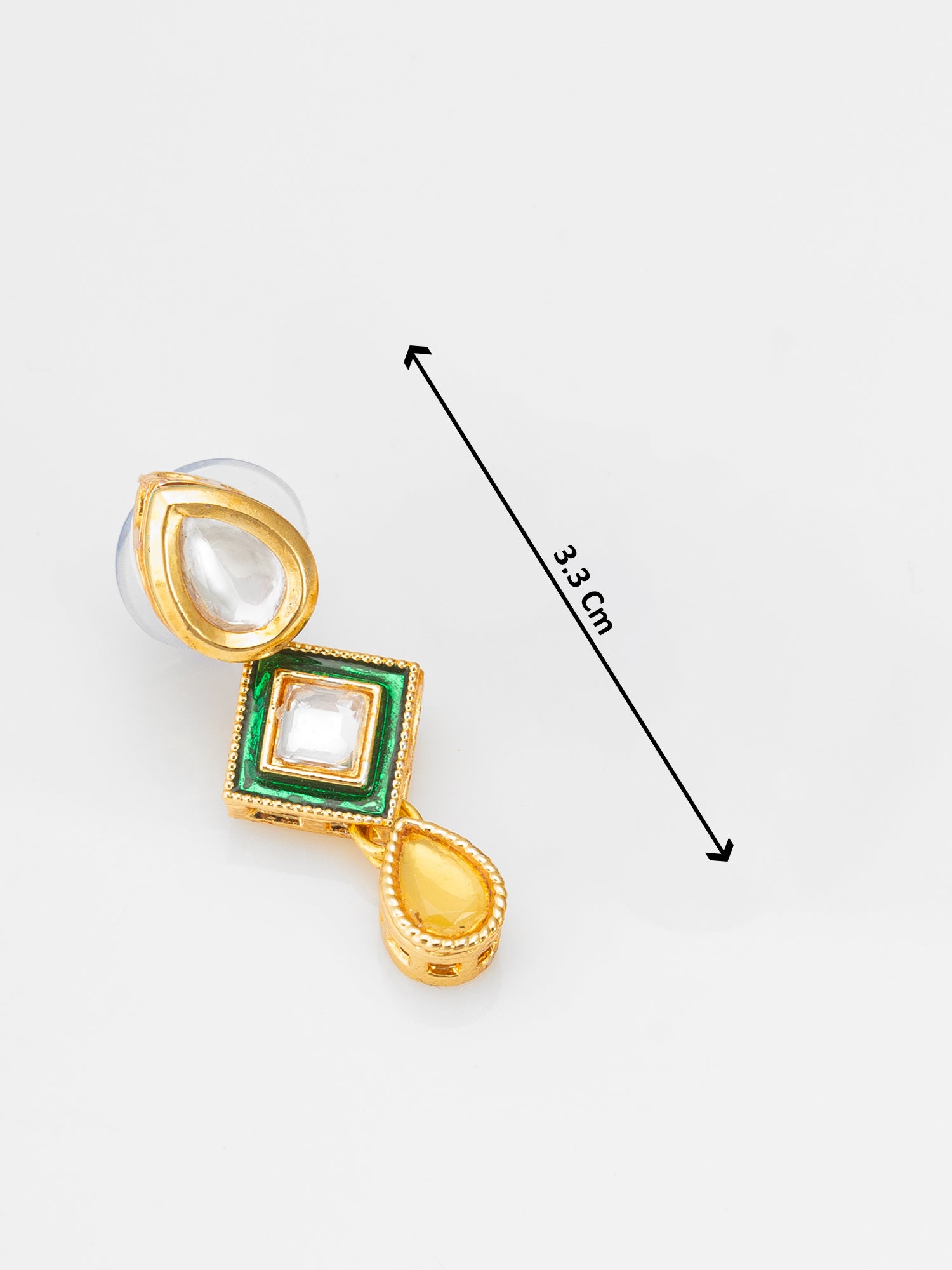 Pearl Necklace with Green Square Kundan and Yellow Drops – View 5 | Aadita Jewelry