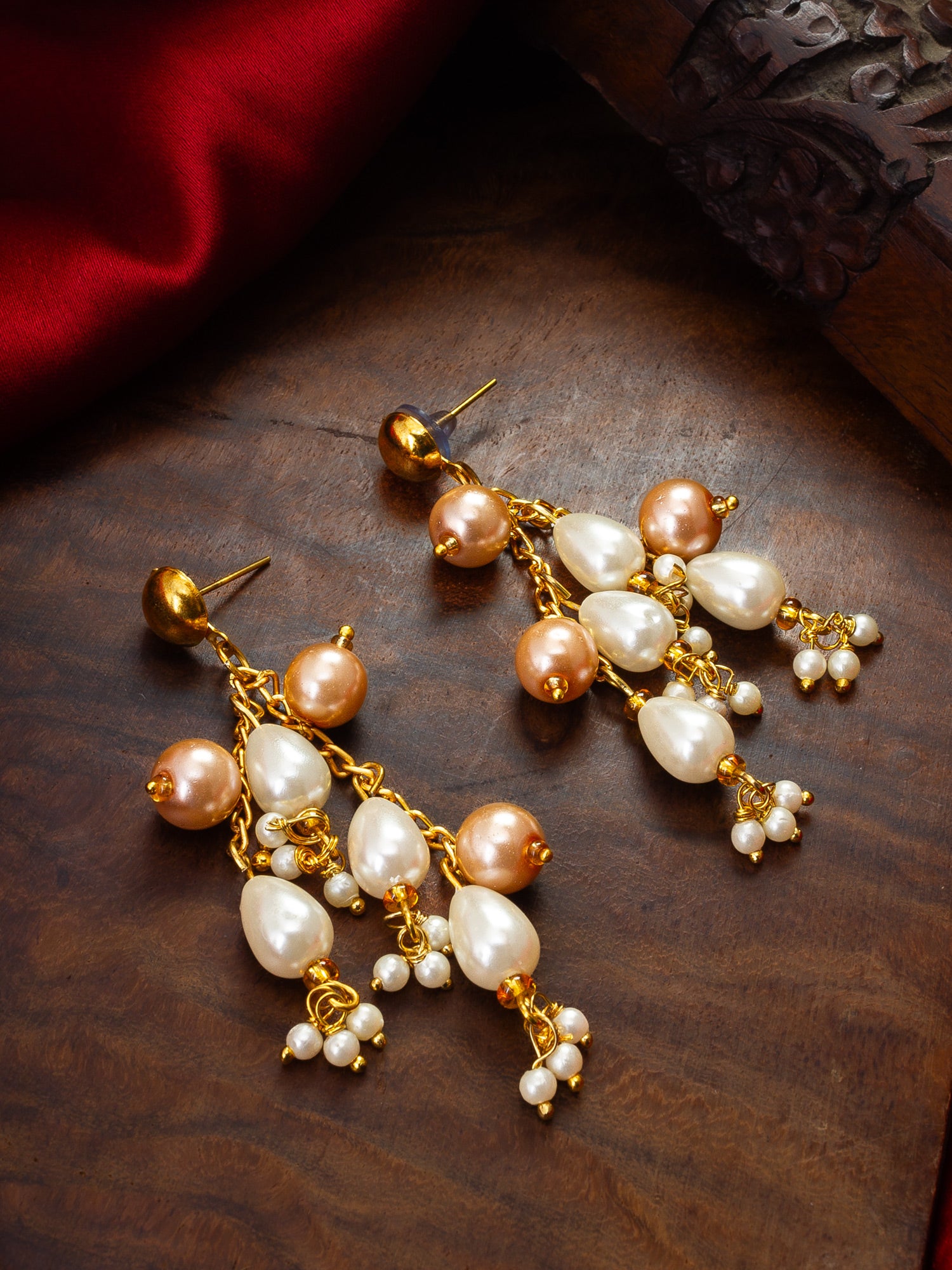 Gold-Tone Multi-Pearl Chandelier Earrings with Pearl Drops – View 4 | Aadita Jewelry