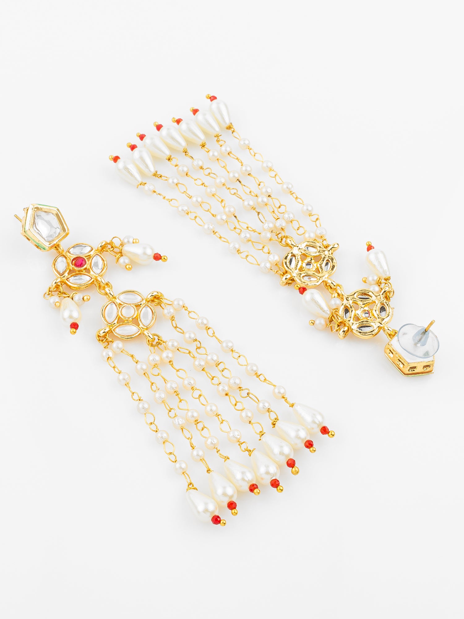 Gold Plated Traditional Kundan & Pearl Long Chain Earrings for Women & Girls – View 3 | Aadita Jewelry