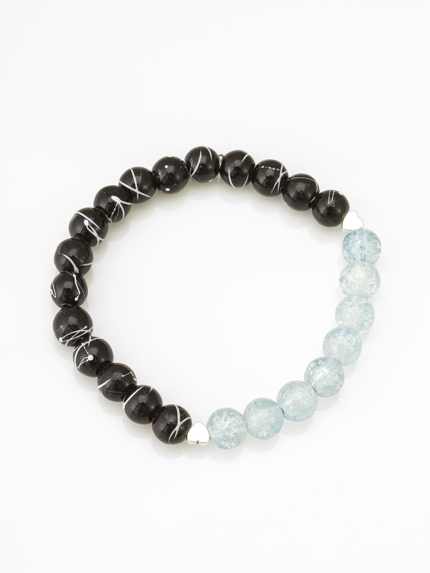 Black & Ice Blue Dual Tone Beaded Bracelet – View 2 | Aadita Jewelry