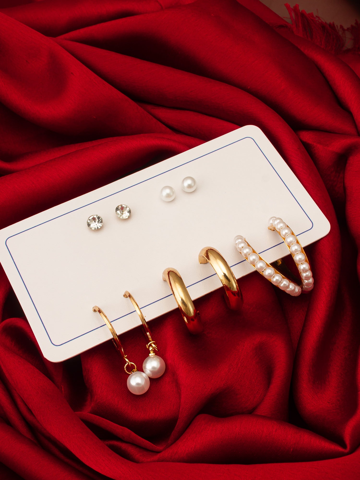 Gold Plated Pearl and Crystal Hoop Earring Set – View 4 | Aadita Jewelry