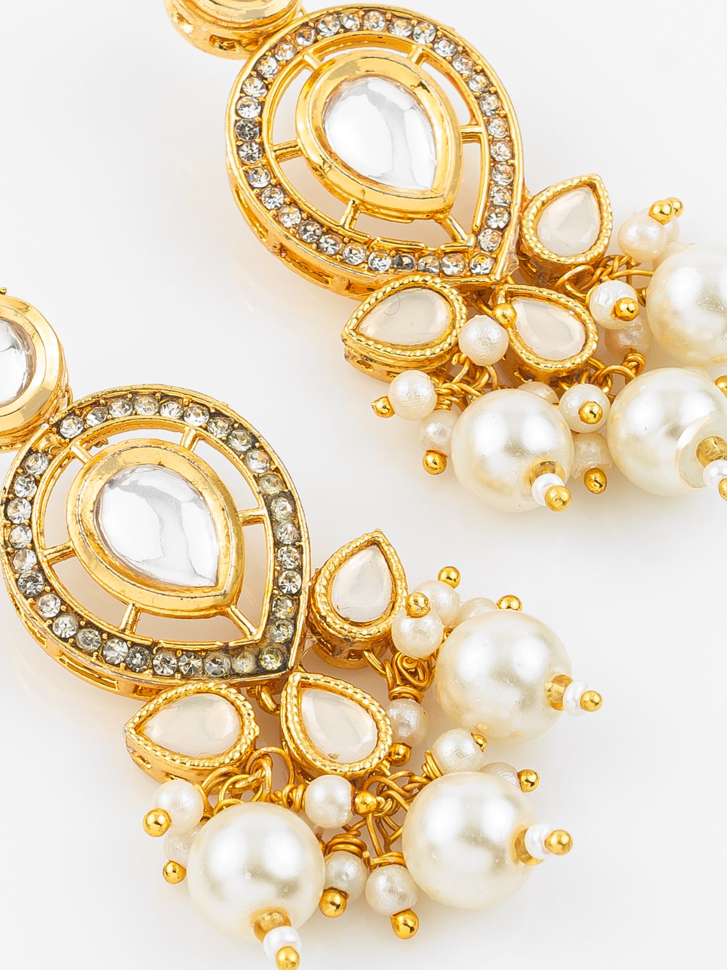 Gold Plated Kundan & Pearl Cluster Drop Earrings for Women and Girls – View 4 | Aadita Jewelry