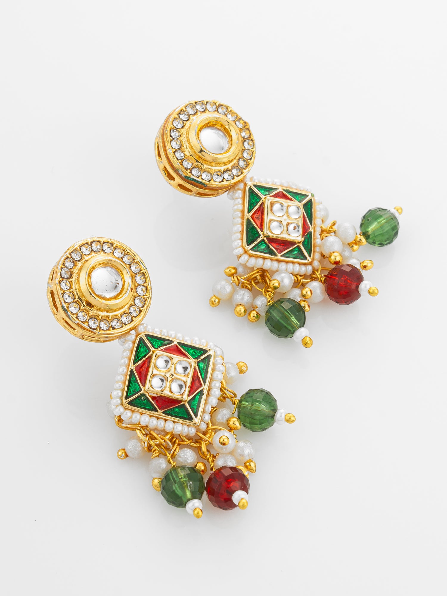 Gold Plated Square Kundan Multi-Color Pearl Necklace Set – View 2 | Aadita Jewelry