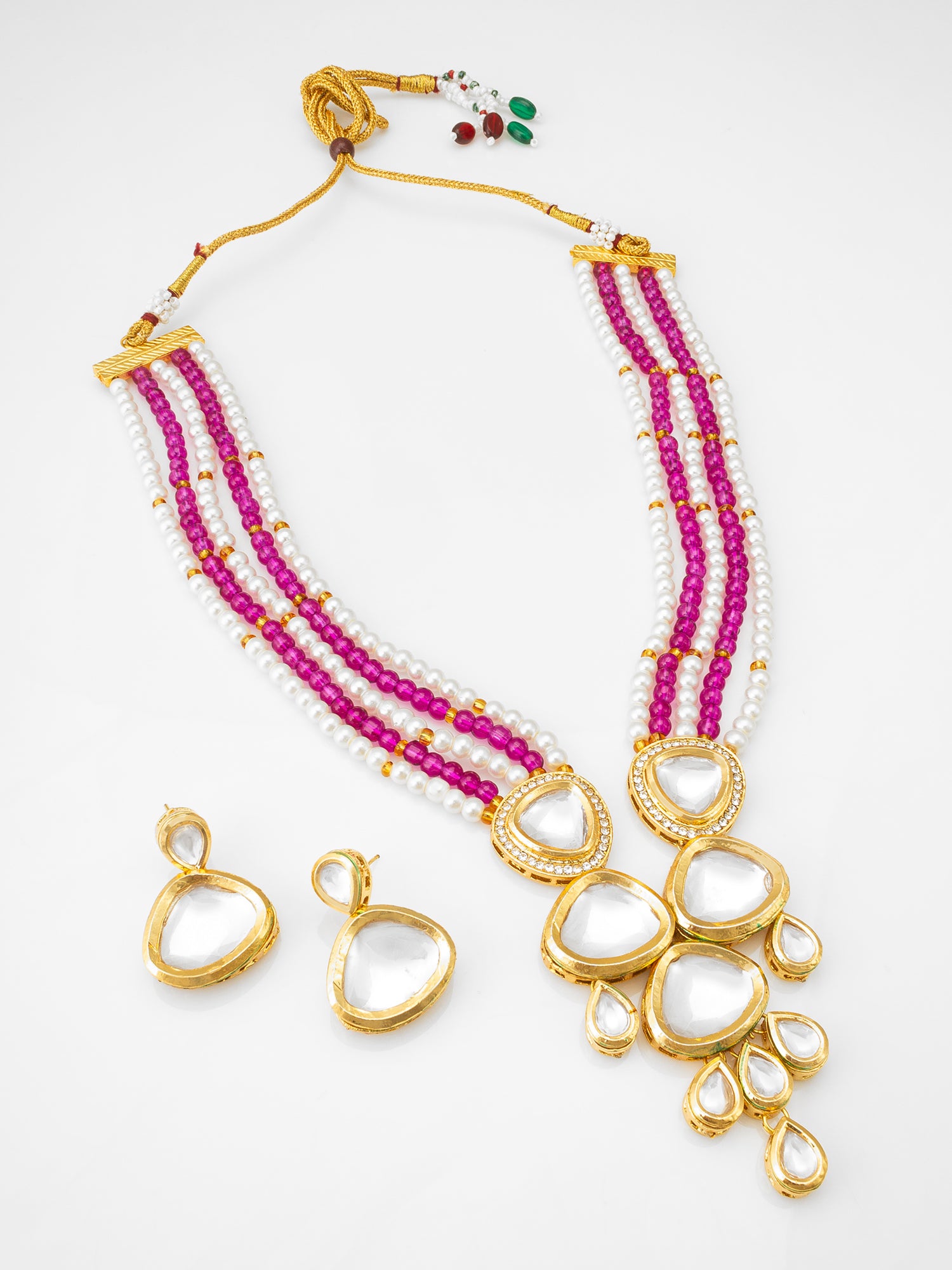 Pink Beaded Kundan Necklace Set | Aadita Jewelry