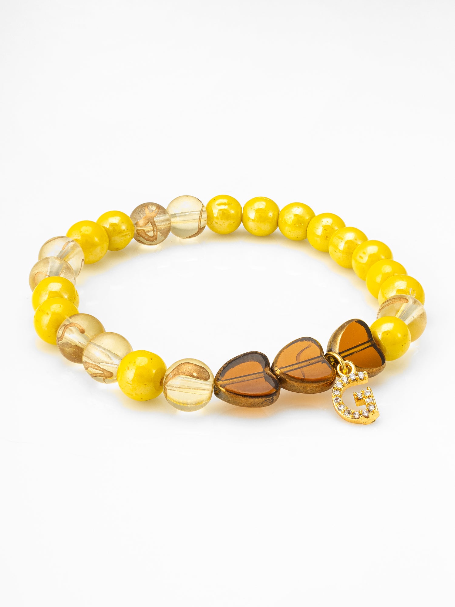 Yellow Beaded Bracelet with Letter Charm | Aadita Jewelry