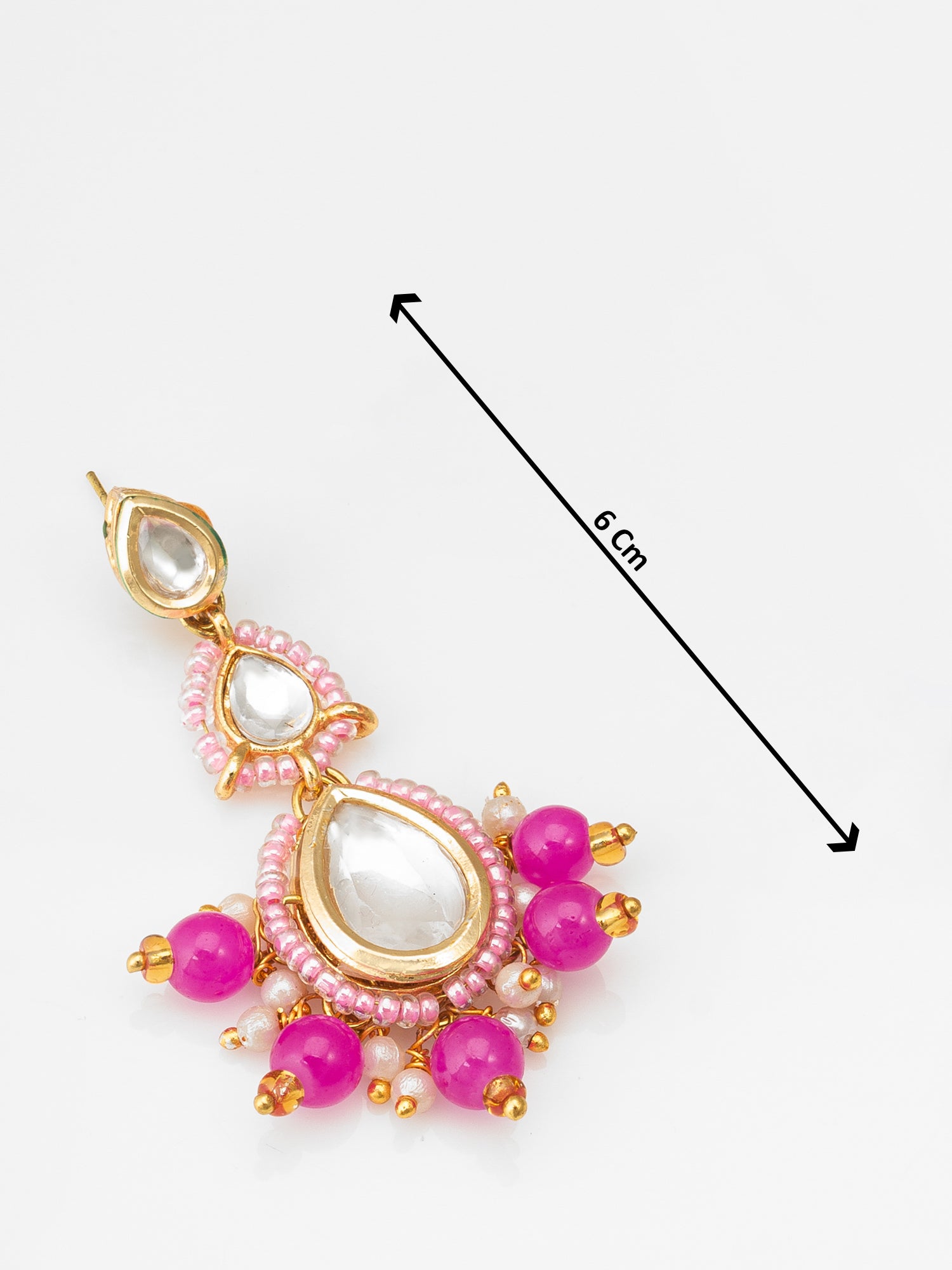 Pink Kundan Drop Earrings with Beads and Pearl – View 3 | Aadita Jewelry