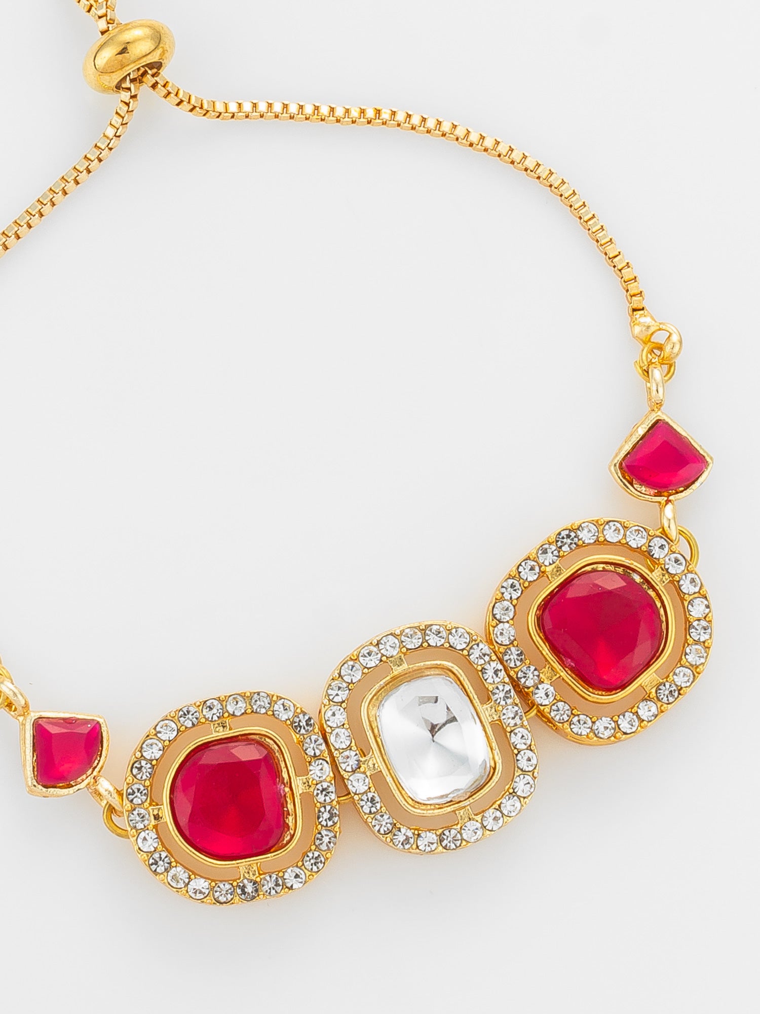 Gold Plated Ruby Red Kundan Bracelet – View 3 | Aadita Jewelry