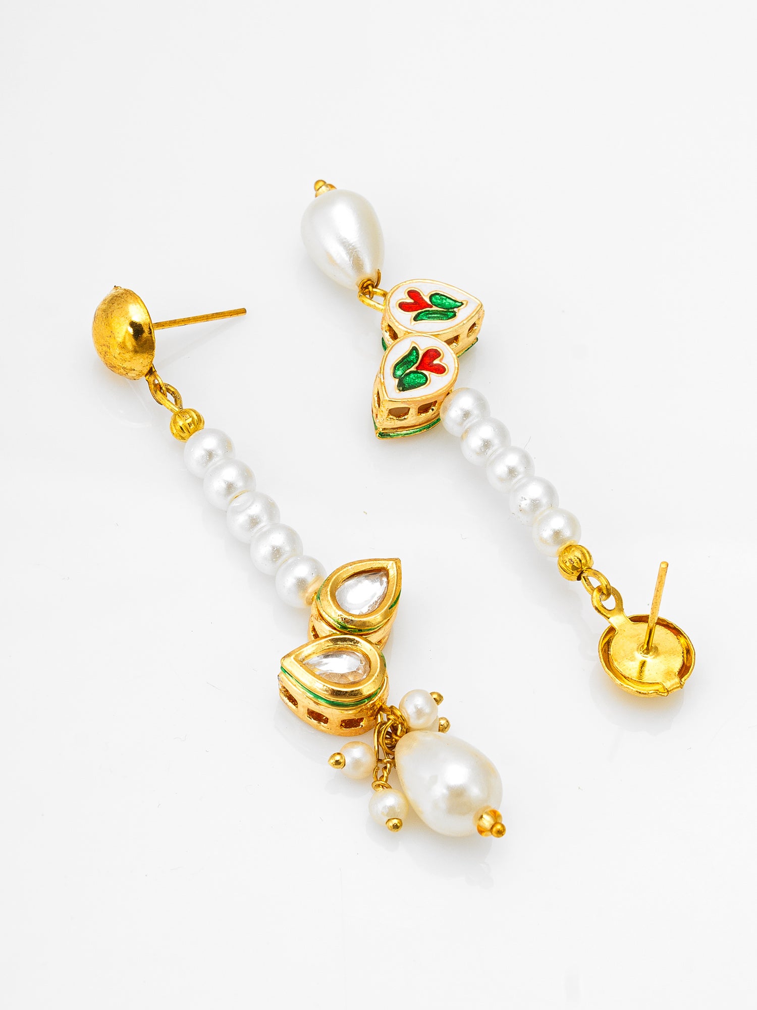 Gold Plated Kundan and Pearl Beaded Drop Earrings – View 2 | Aadita Jewelry