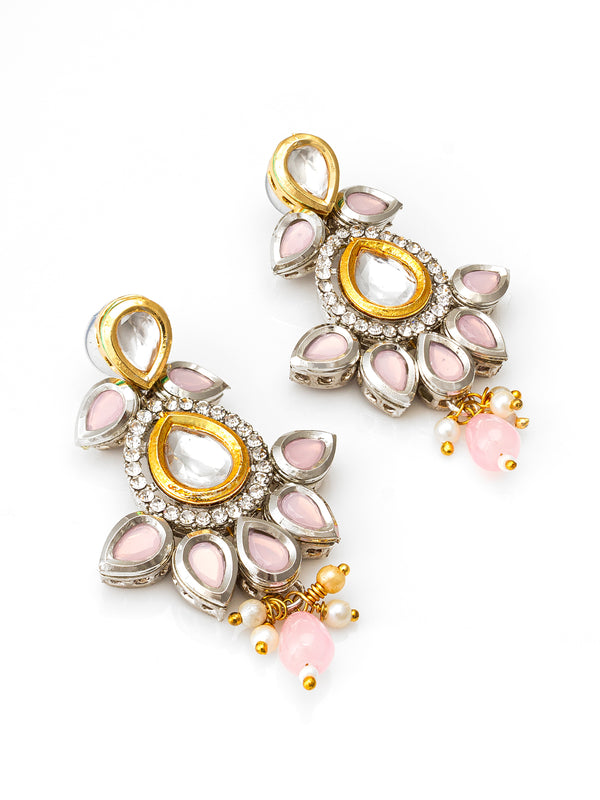 Pink Stone Kundan Traditional Drop Earrings | Aadita Jewelry