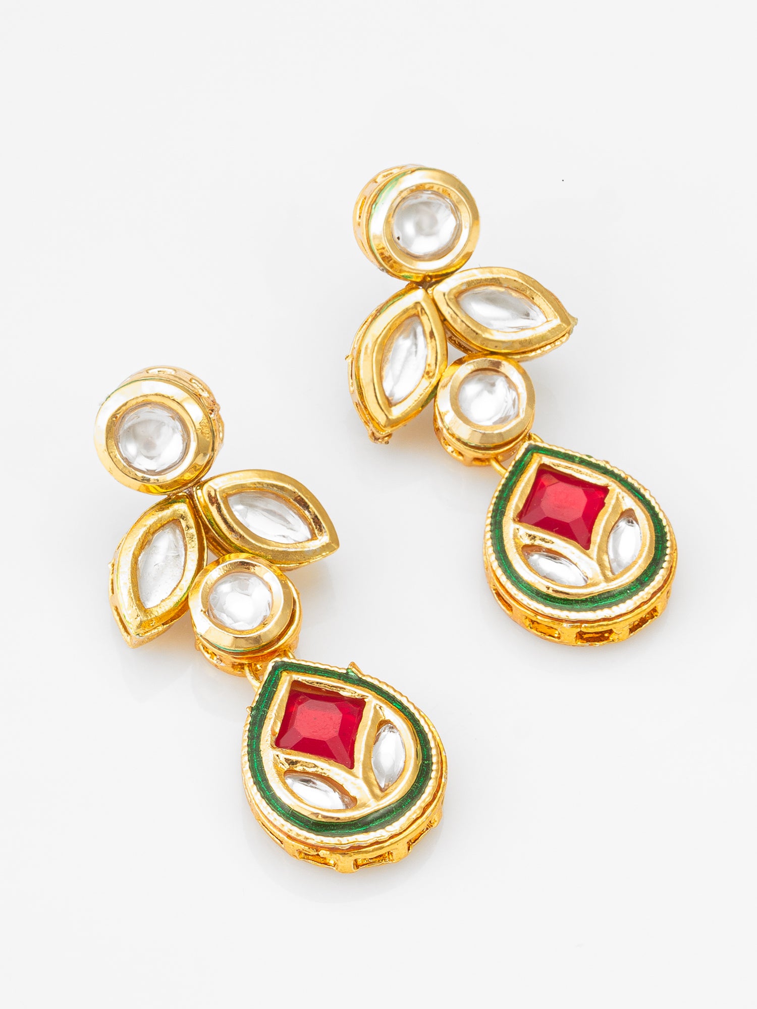 Gold-Plated Kundan Dangle Earrings with Drop | Aadita Jewelry
