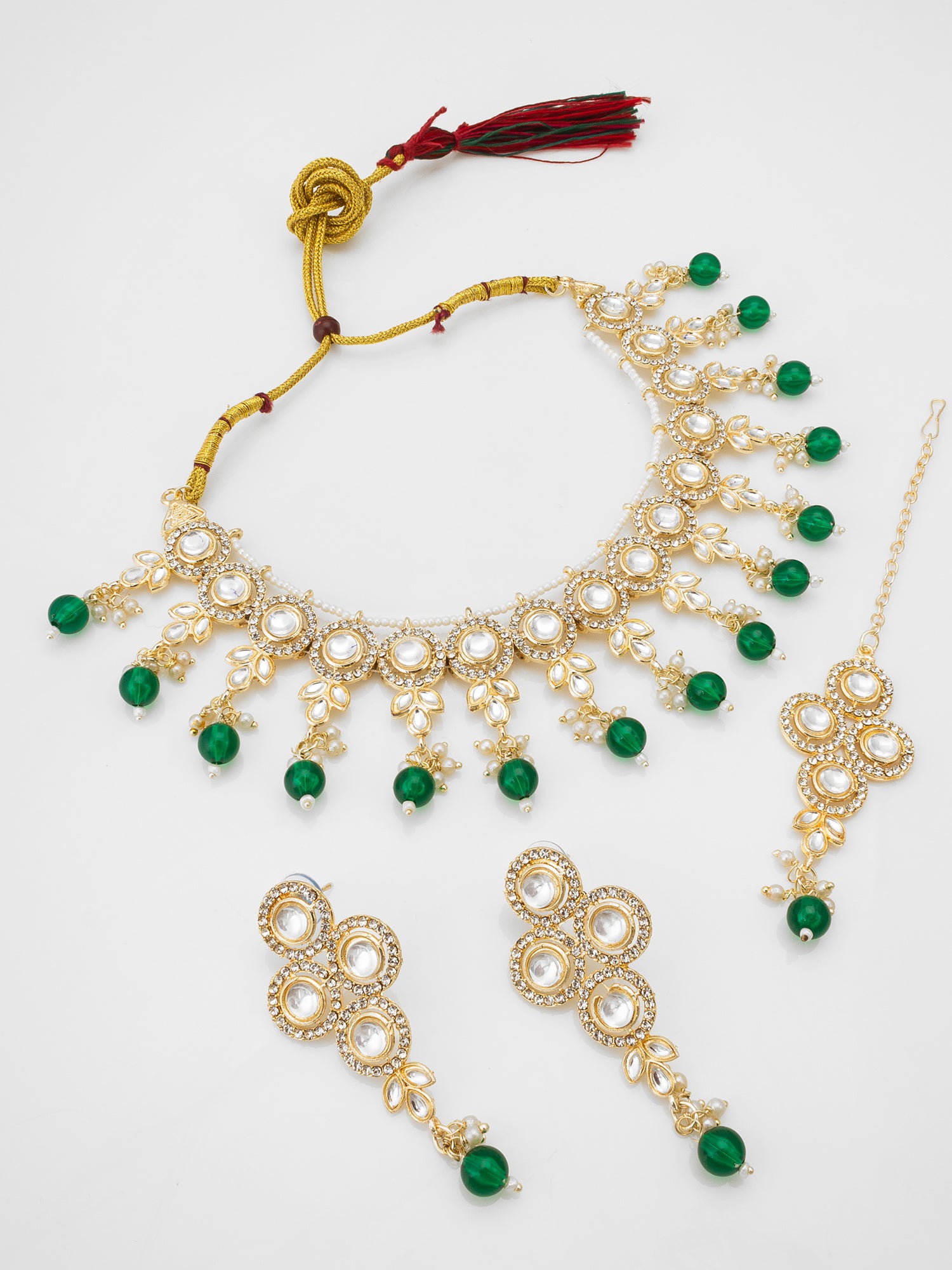 Green Beaded Kundan Choker Necklace Set with Earrings | Aadita Jewelry
