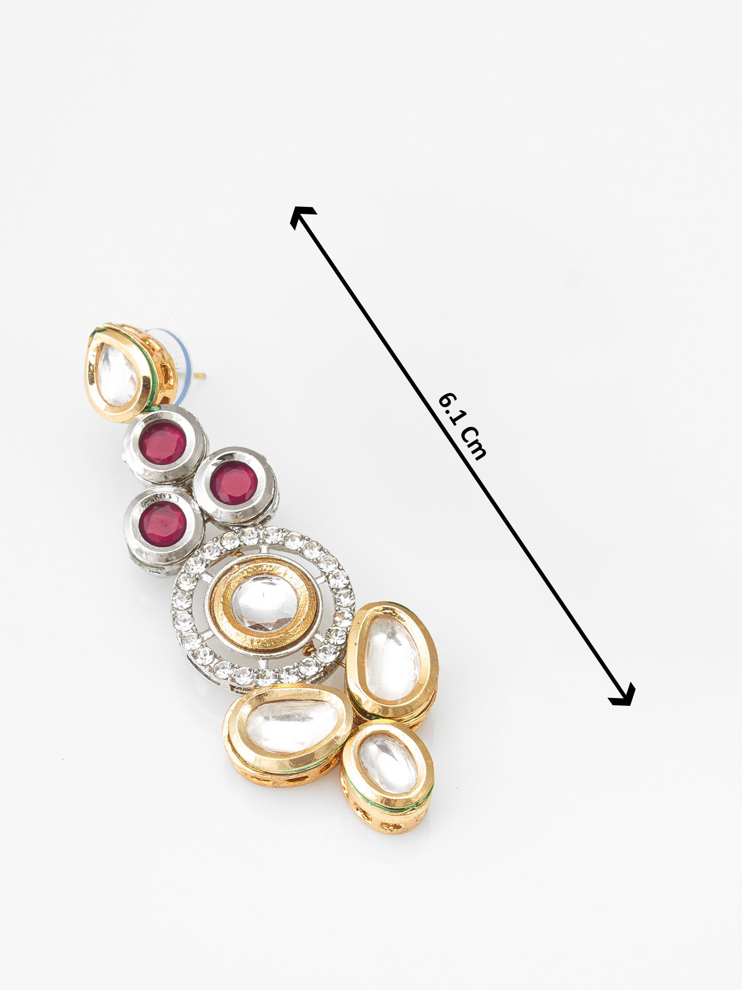 Dual-Tone Ruby Red and Kundan Studded Traditional Dangler Earrings – View 3 | Aadita Jewelry