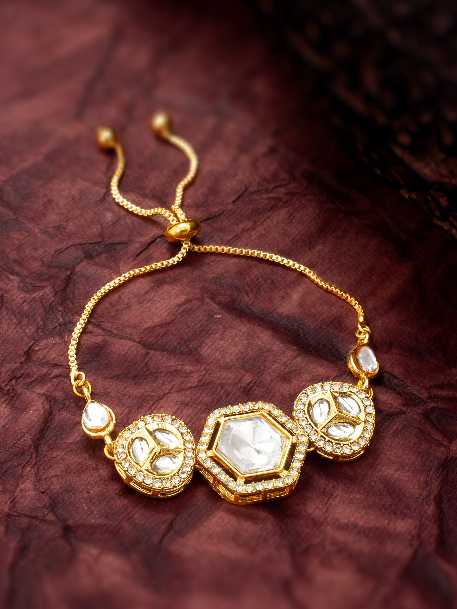 Gold Plated Hexagonal Kundan Statement Bracelet – View 5 | Aadita Jewelry