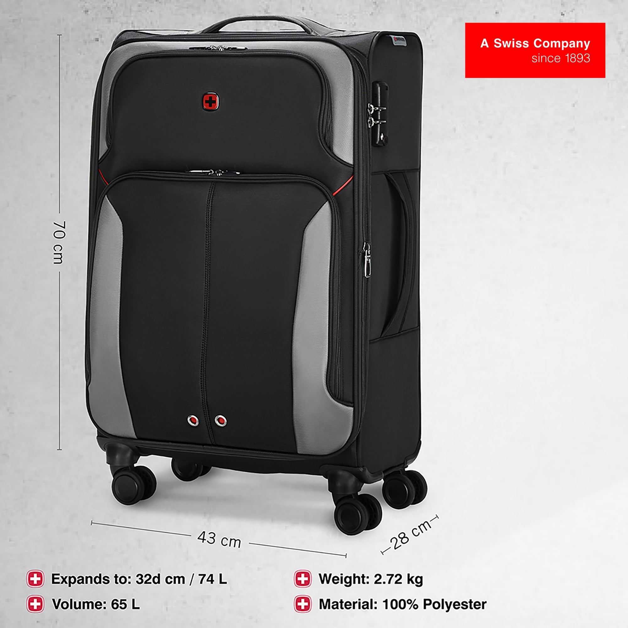 Wenger Castic Pro Check-in Suitcase - Large (Value Edition) - Black - Image 3