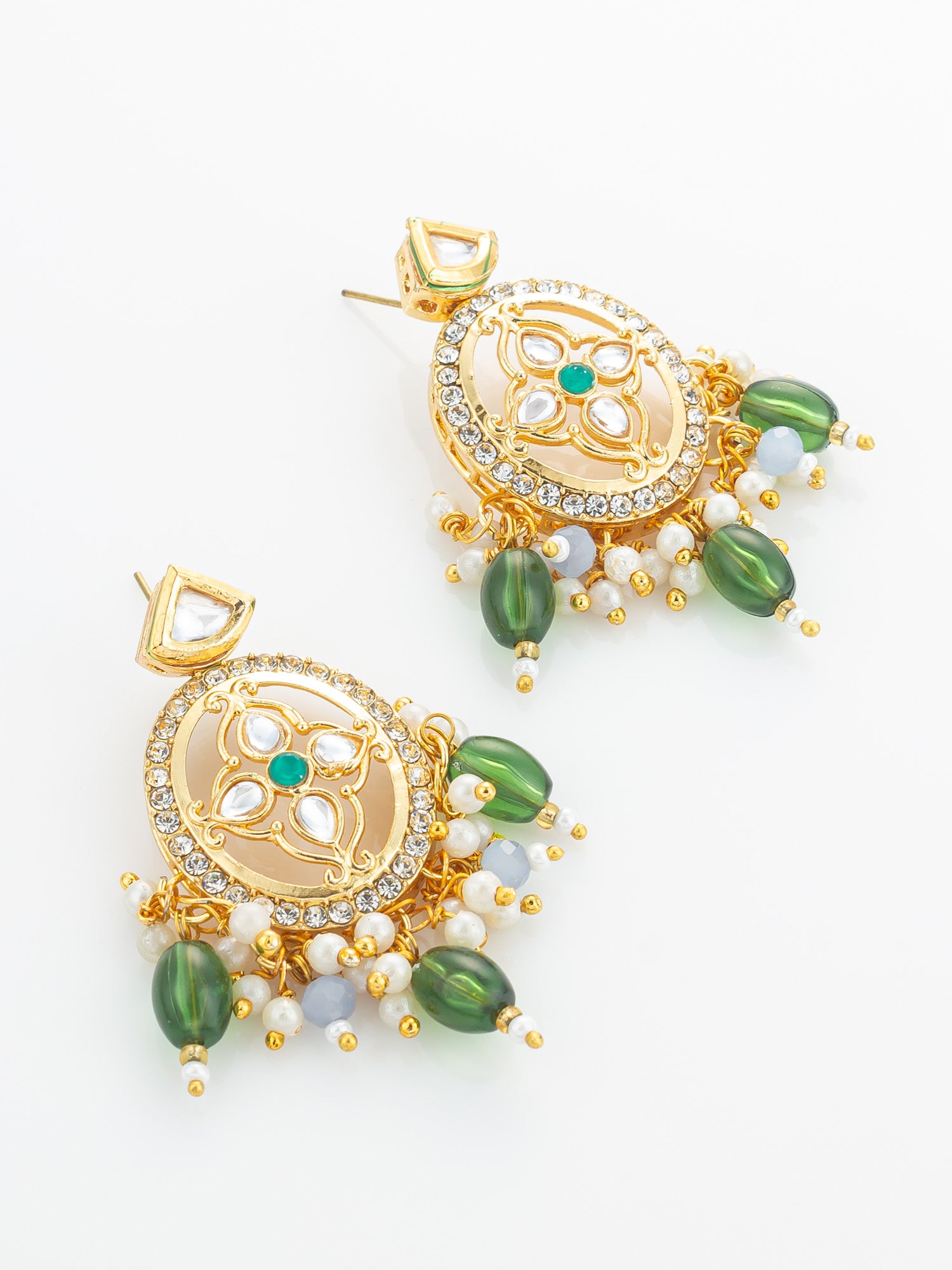Gold Plated Green Beaded Choker Necklace Set – View 2 | Aadita Jewelry