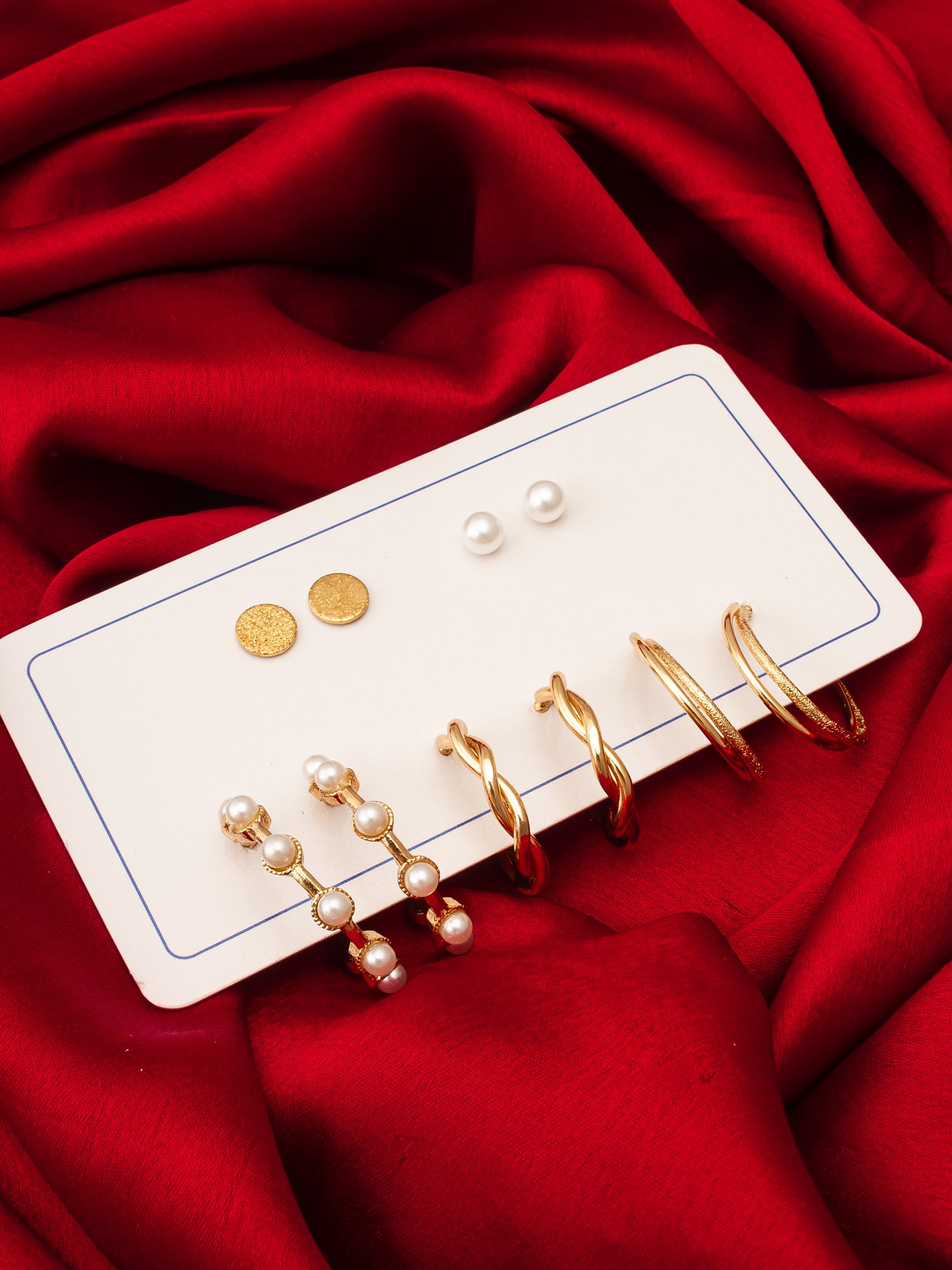 Aadita Gold Plated Textured Hoop and Pearl Stud Set – View 5 | Aadita Jewelry