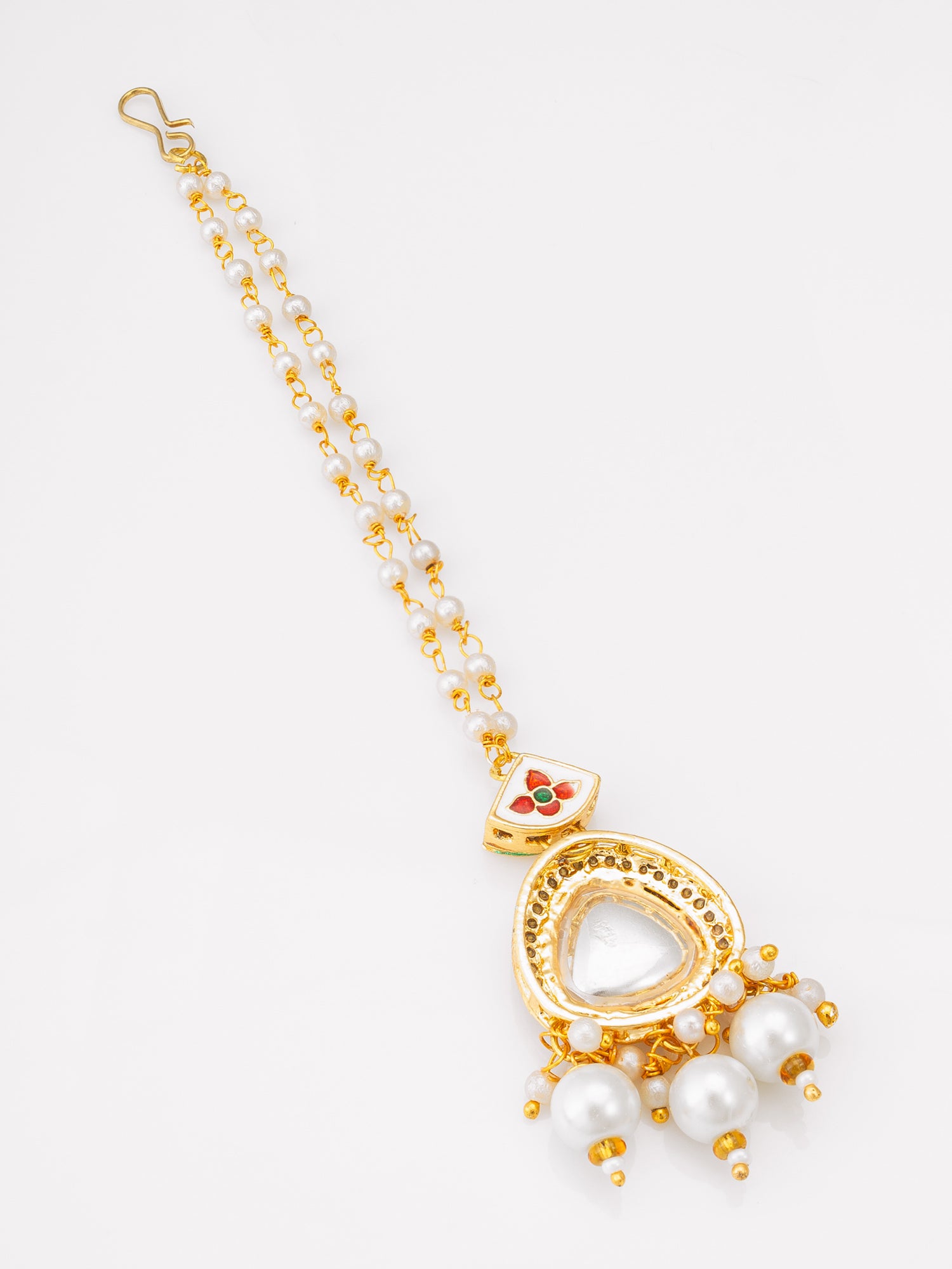 Gold-Plated Kundan Maang Tikka with Pearl Drop – View 3 | Aadita Jewelry
