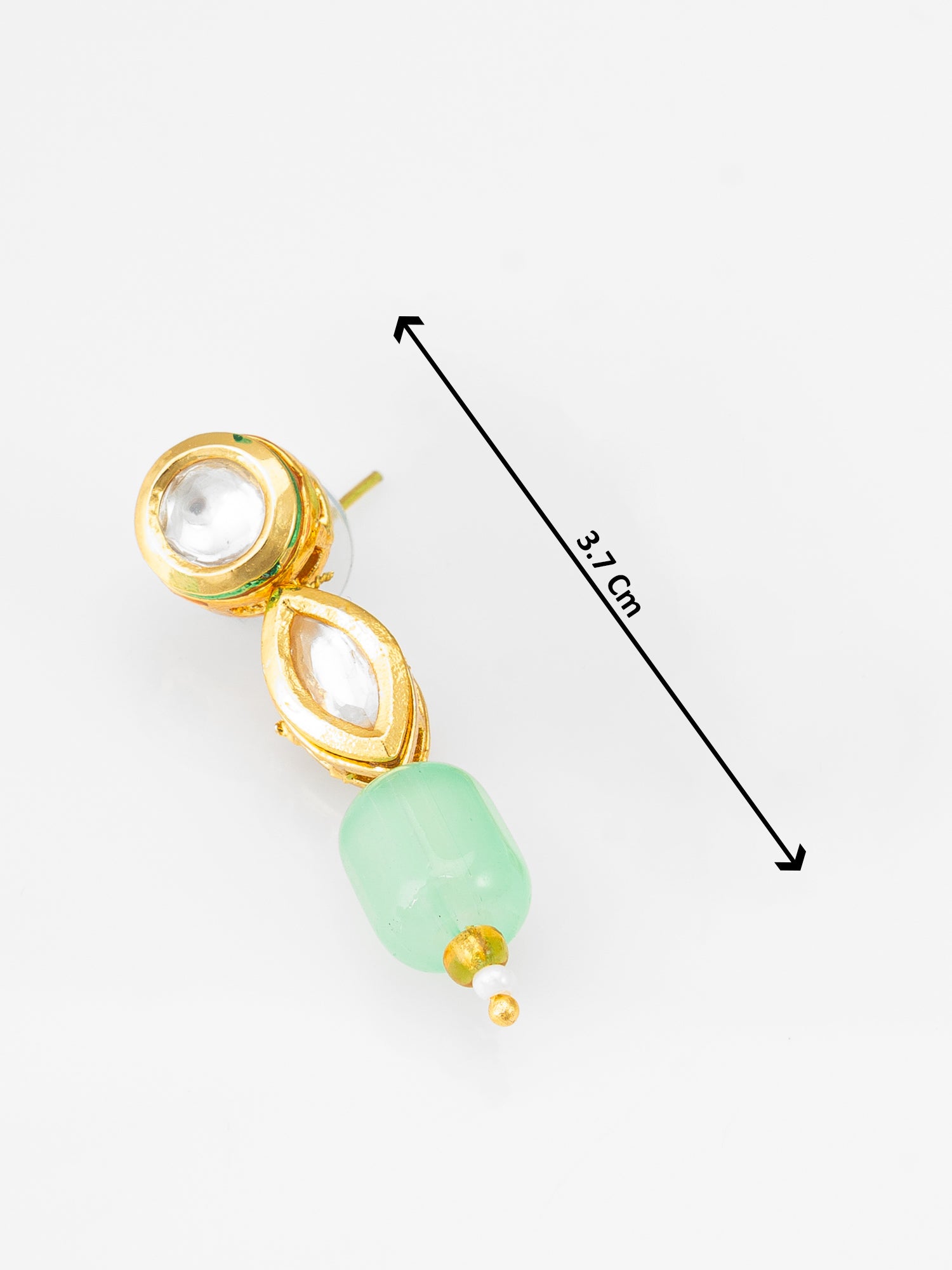 Mint Green Barrel Bead Multi-Strand Necklace Set with Kundan Pendant and Matching Earrings – View 5 | Aadita Jewelry