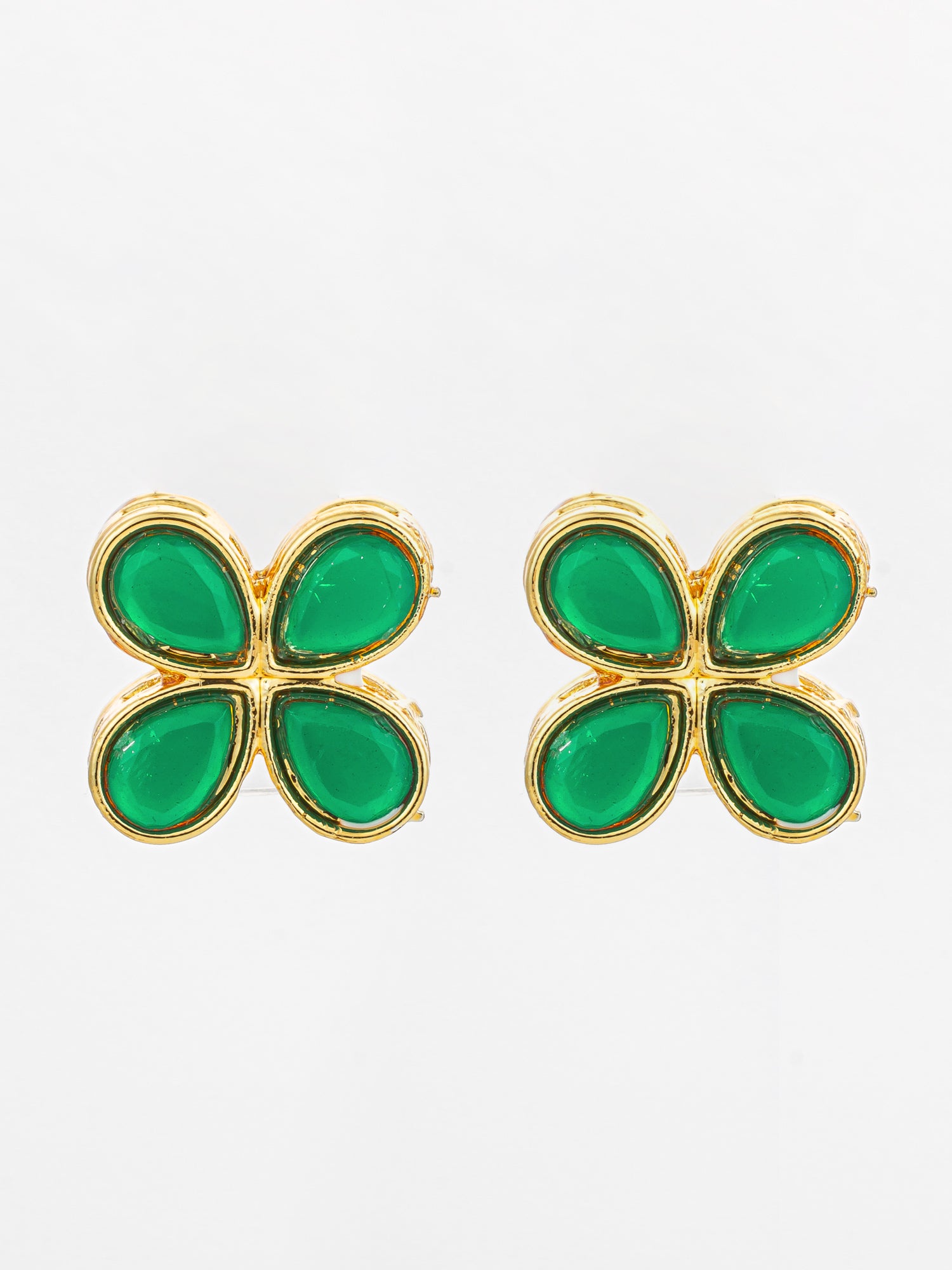 Floral Green Stone Gold Plated Stud Earrings | Aadita Jewelry