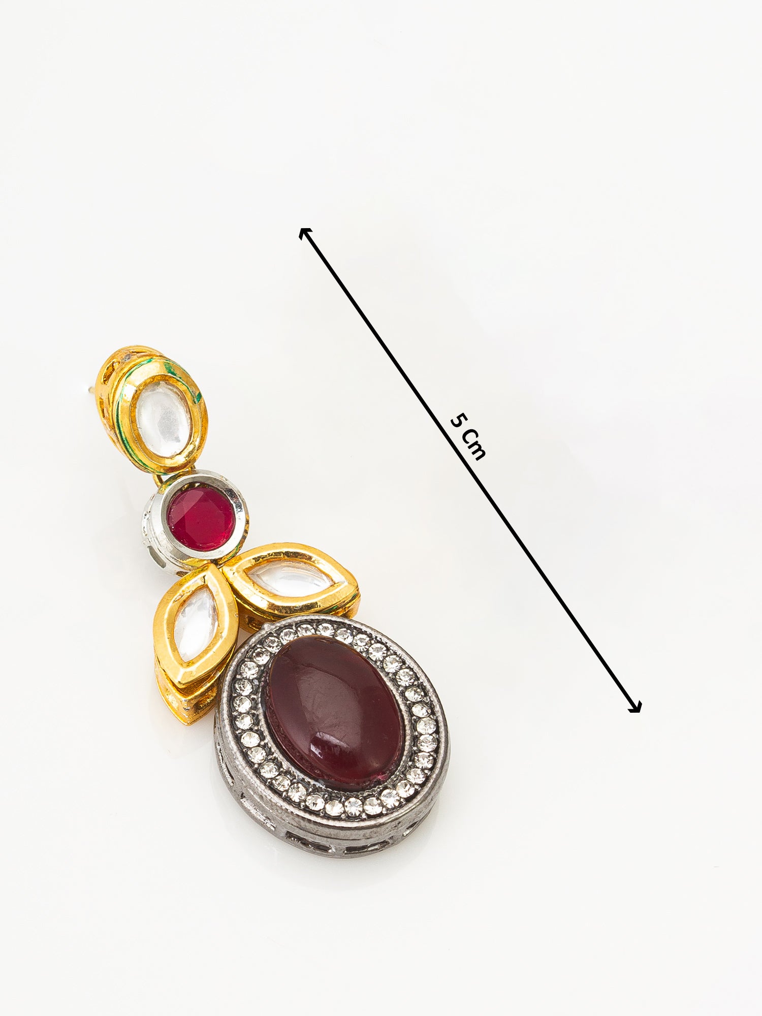 Dual-Tone Cabochon Drop Earrings with Oxidized Silver Finish – View 3 | Aadita Jewelry
